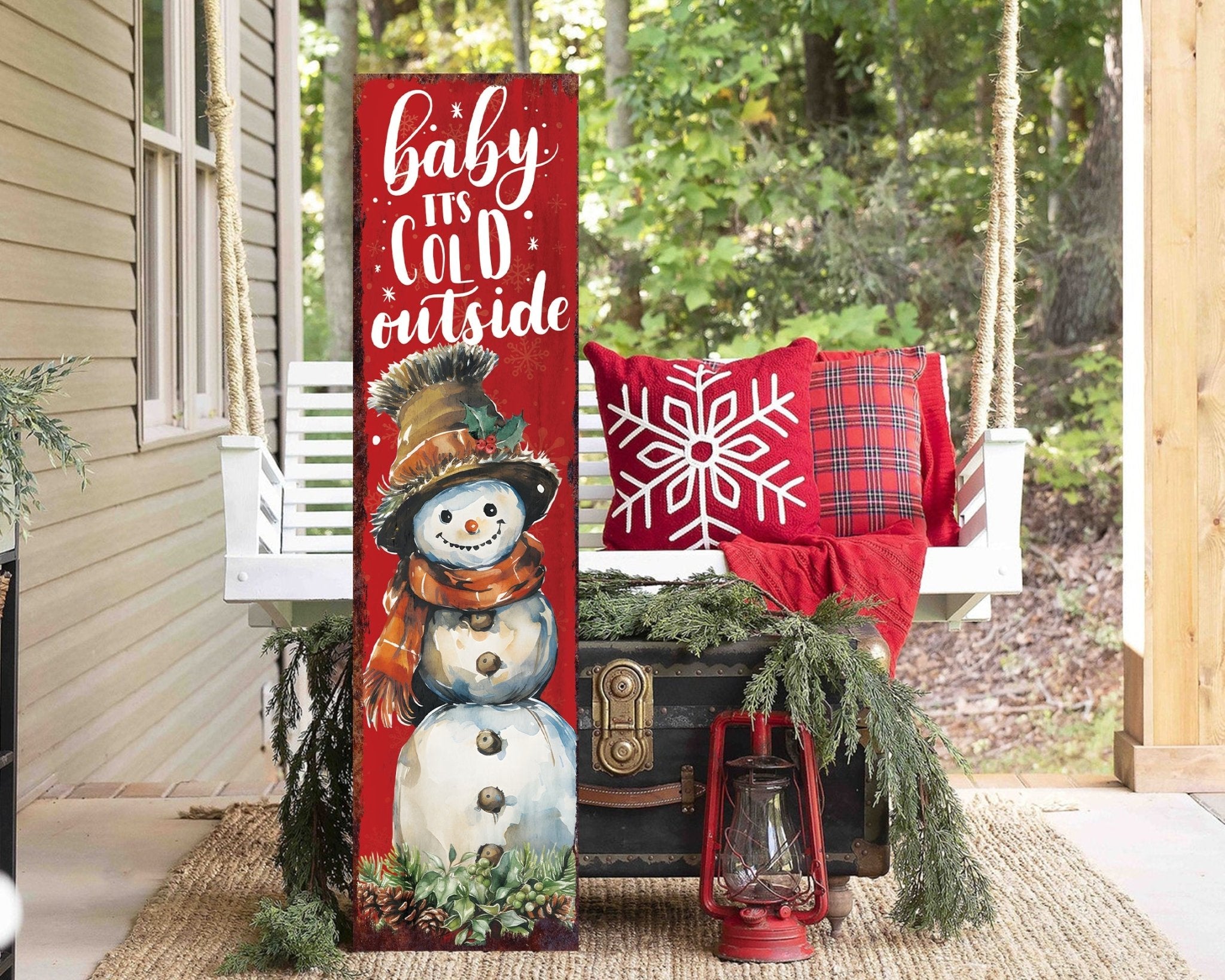 36in Baby It's Cold Outside Christmas Porch Sign - Front Porch Christmas Welcome Sign, Rustic Modern Farmhouse Entryway Board - Tuesday Morning - Front Porch Decor