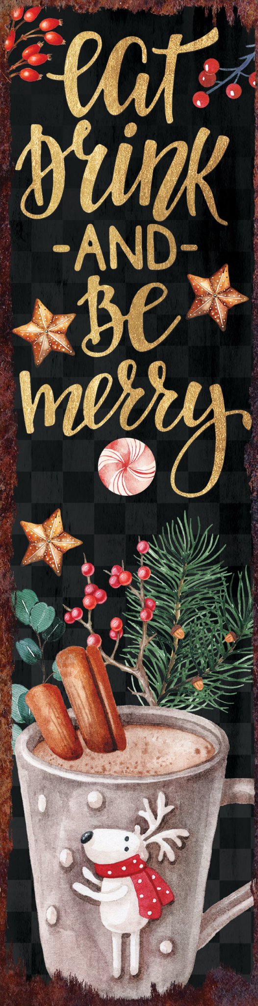 36in Eat, Drink, and Be Merry Christmas Porch Sign - Front Porch Christmas Welcome Sign, Rustic Modern Farmhouse Entryway Board - Tuesday Morning - Wall Signs