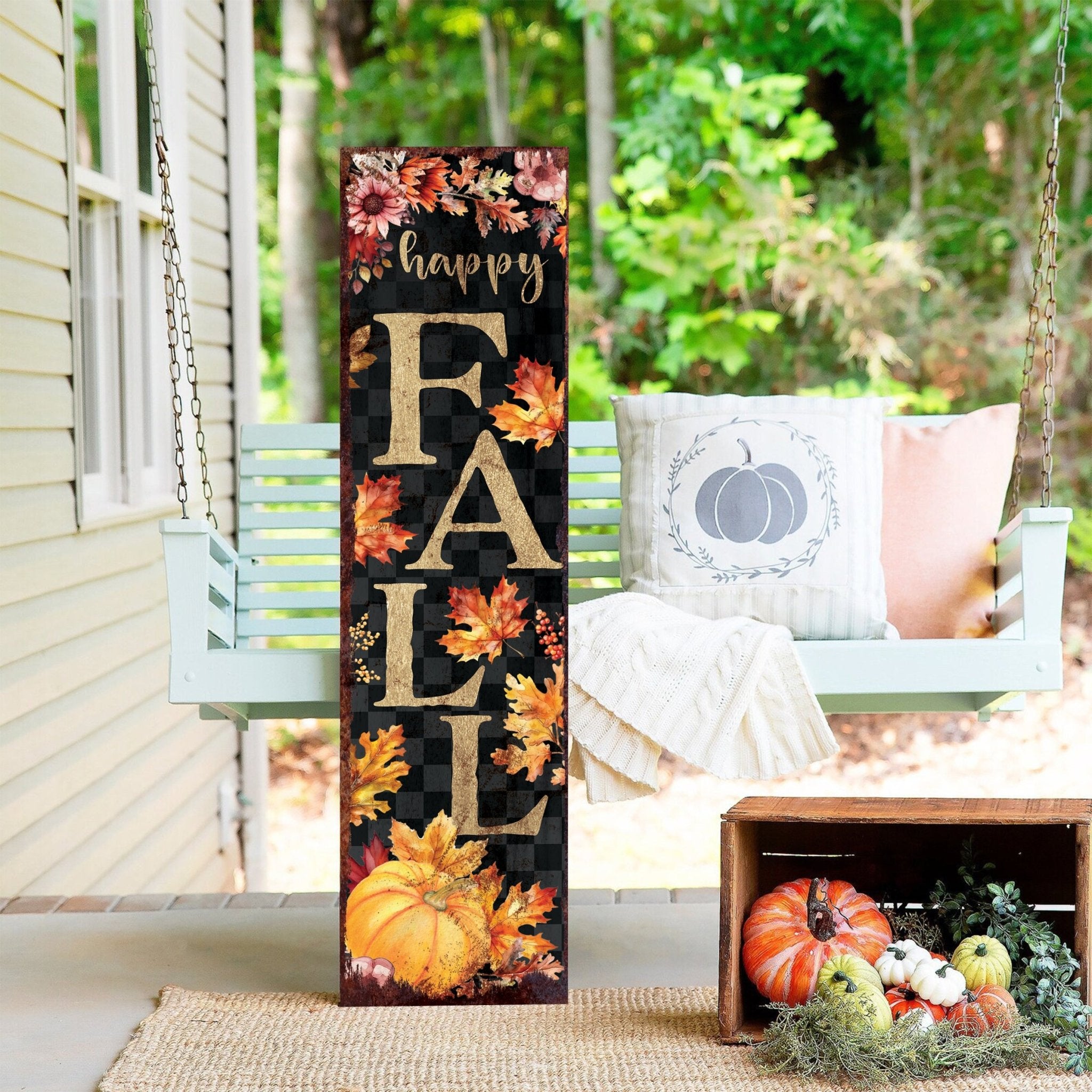 36in Happy Fall Porch Decor - Front Porch Fall Welcome Sign with Vintage Autumn Decoration, Rustic Modern Farmhouse Entryway Porch Decor - Tuesday Morning - Front Porch Decor