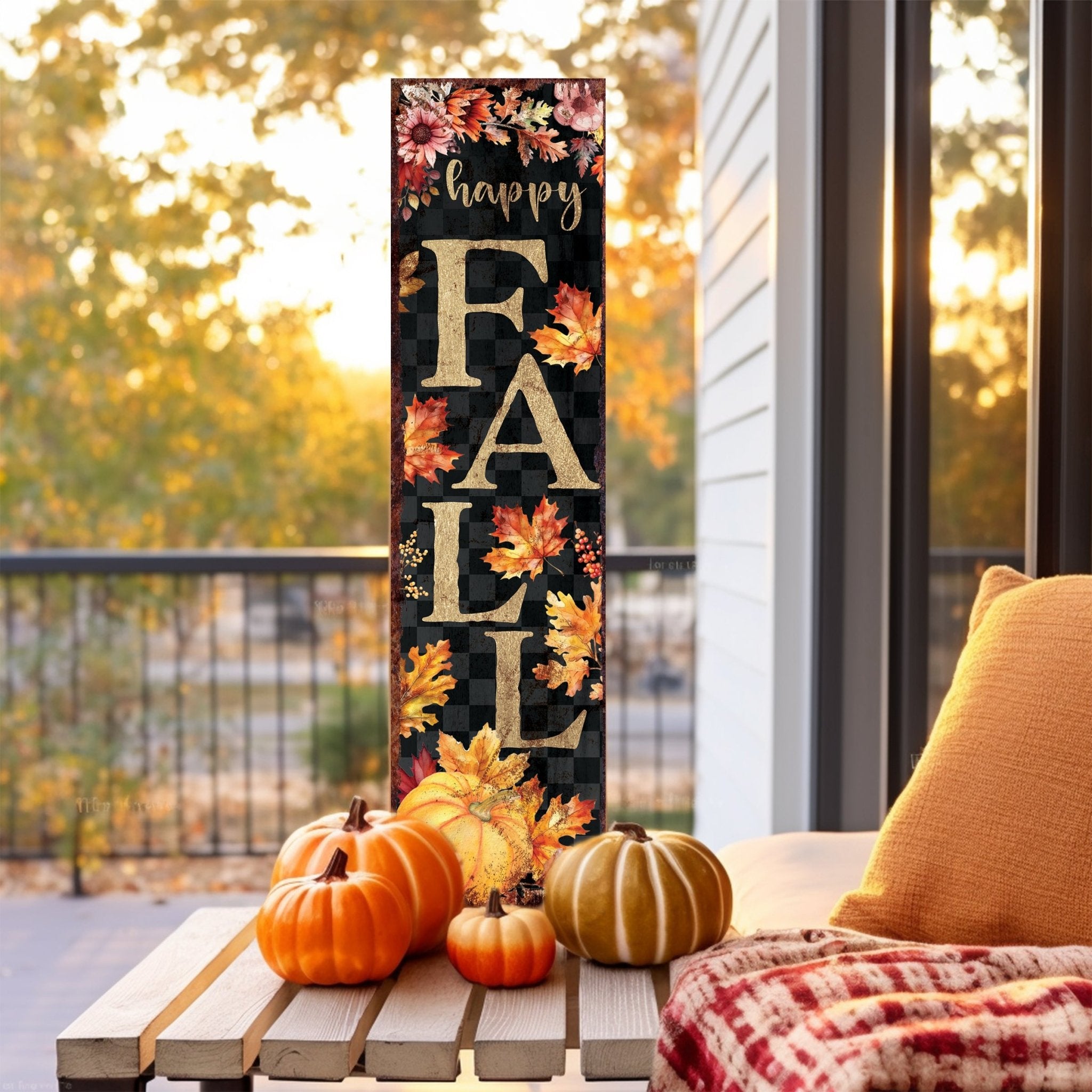 36in Happy Fall Porch Decor - Front Porch Fall Welcome Sign with Vintage Autumn Decoration, Rustic Modern Farmhouse Entryway Porch Decor - Tuesday Morning - Front Porch Decor