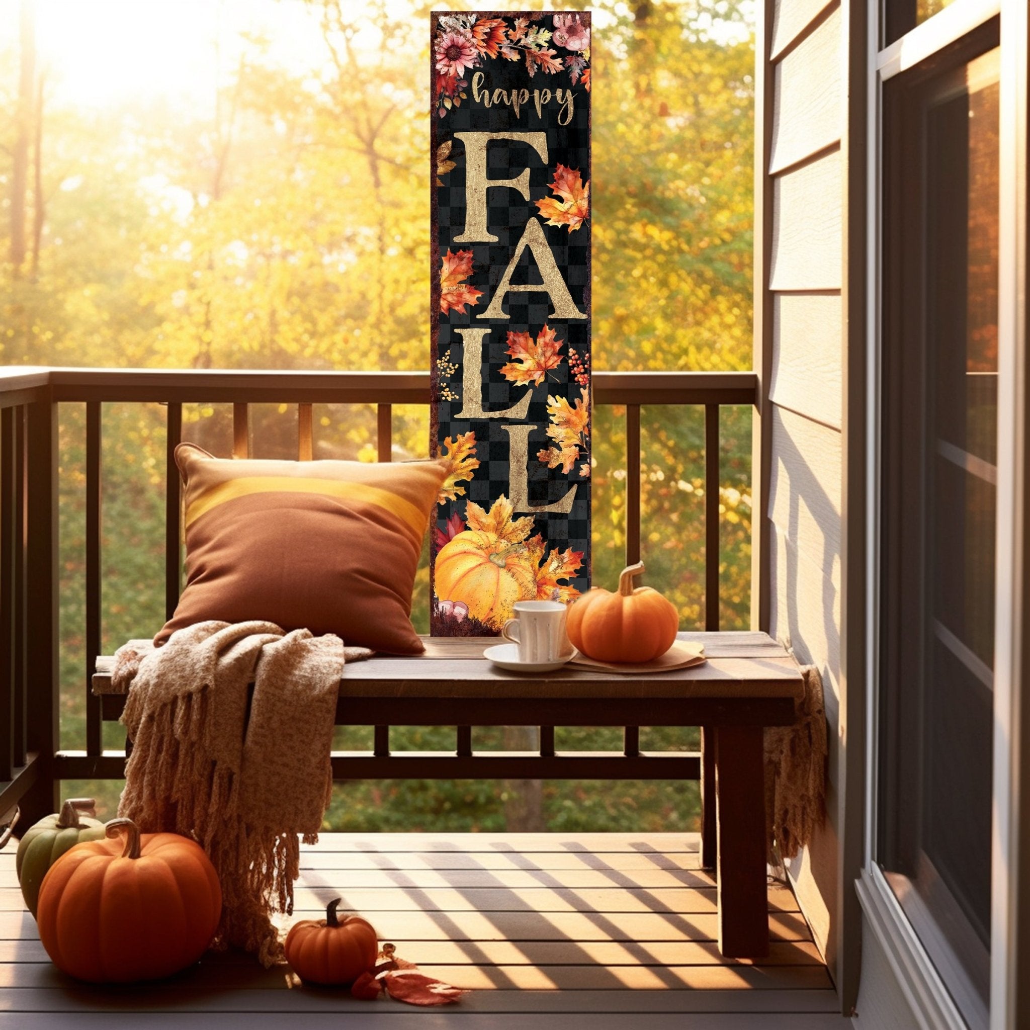 36in Happy Fall Porch Decor - Front Porch Fall Welcome Sign with Vintage Autumn Decoration, Rustic Modern Farmhouse Entryway Porch Decor - Tuesday Morning - Front Porch Decor