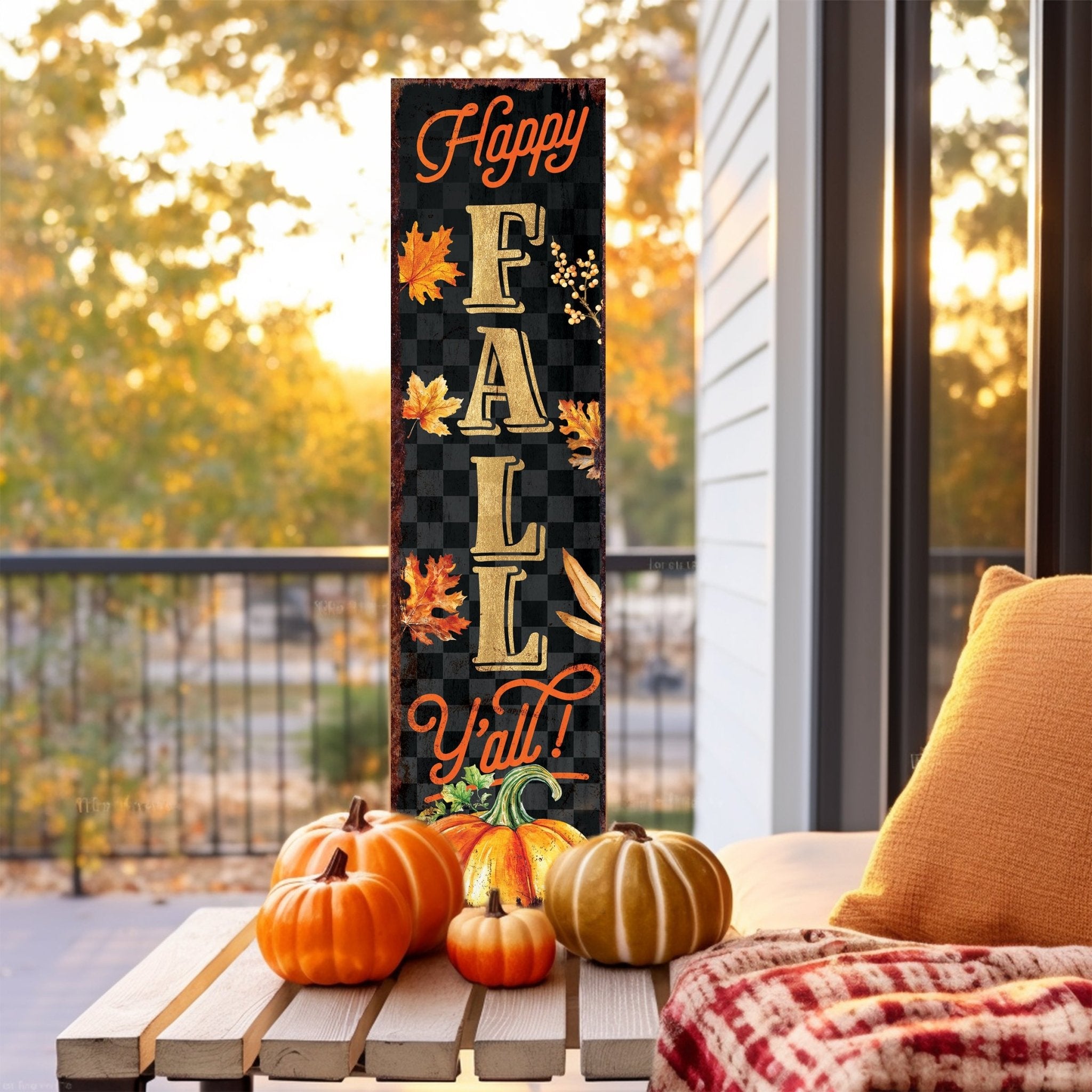 36in Happy Fall Y'all Porch Sign - Front Porch Fall Welcome Sign - Tuesday Morning - Wall Signs