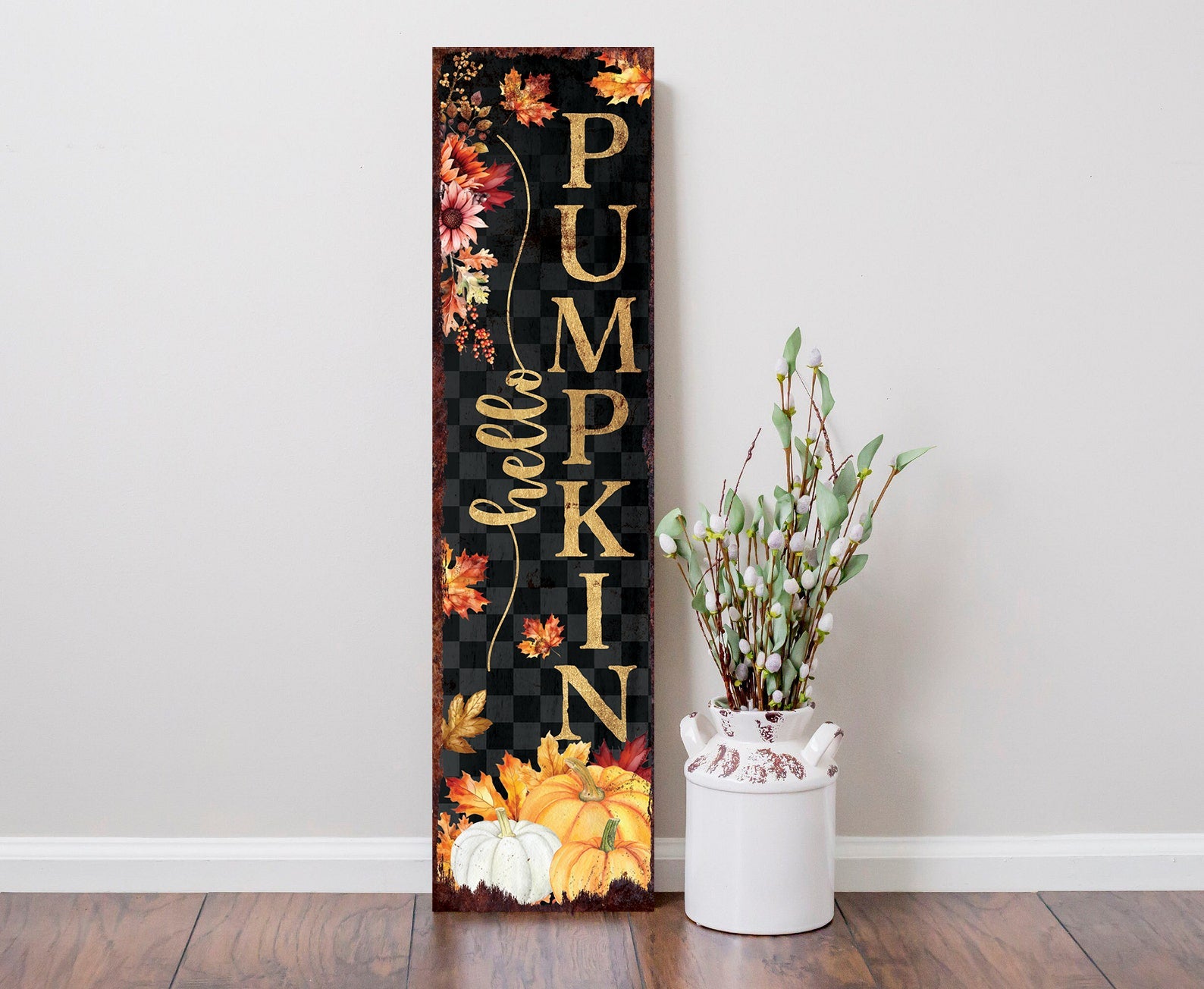 36in Hello Pumpkin Fall Sign - Vintage Autumn Decoration for Front Porch - Tuesday Morning - Wall Signs