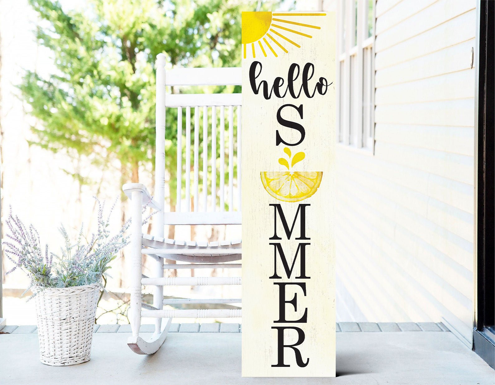 36in Hello Summer Wooden Porch Sign with Lemon Pattern, Perfect for Front Porch Home Decor, Seasonal Welcome Sign - Tuesday Morning - Wall Signs