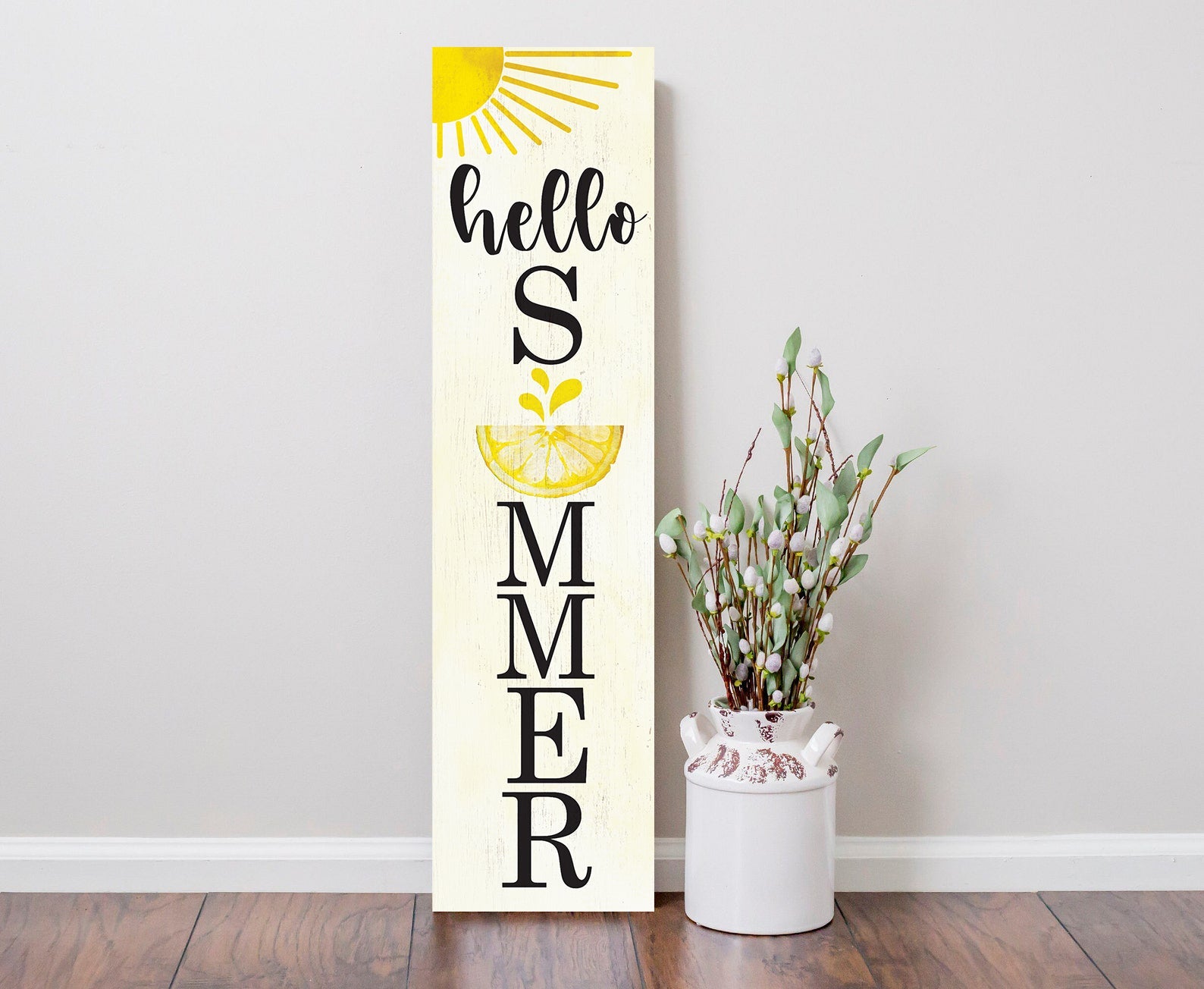 36in Hello Summer Wooden Porch Sign with Lemon Pattern, Perfect for Front Porch Home Decor, Seasonal Welcome Sign - Tuesday Morning - Wall Signs