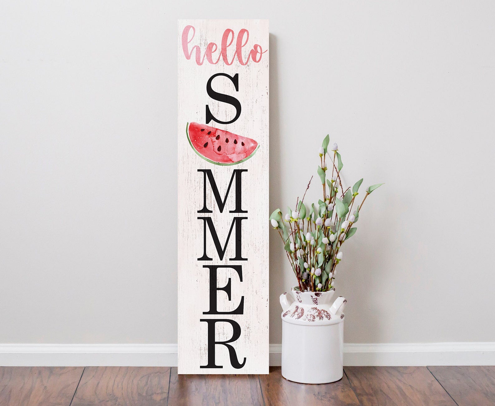 36in Hello Summer Wooden Porch Sign with Watermelon Pattern, Perfect for Front Porch Home Decor, Seasonal Welcome Sign - Tuesday Morning - Wall Signs