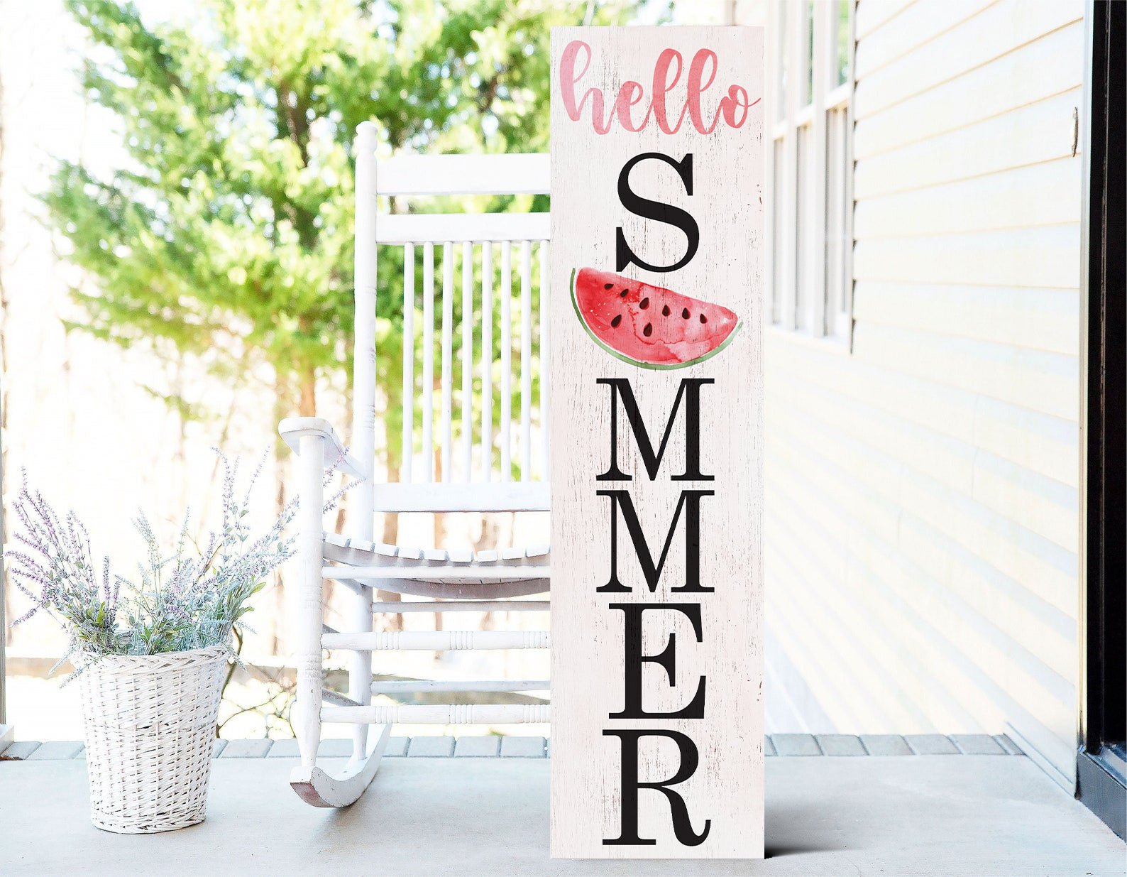 36in Hello Summer Wooden Porch Sign with Watermelon Pattern, Perfect for Front Porch Home Decor, Seasonal Welcome Sign - Tuesday Morning - Wall Signs