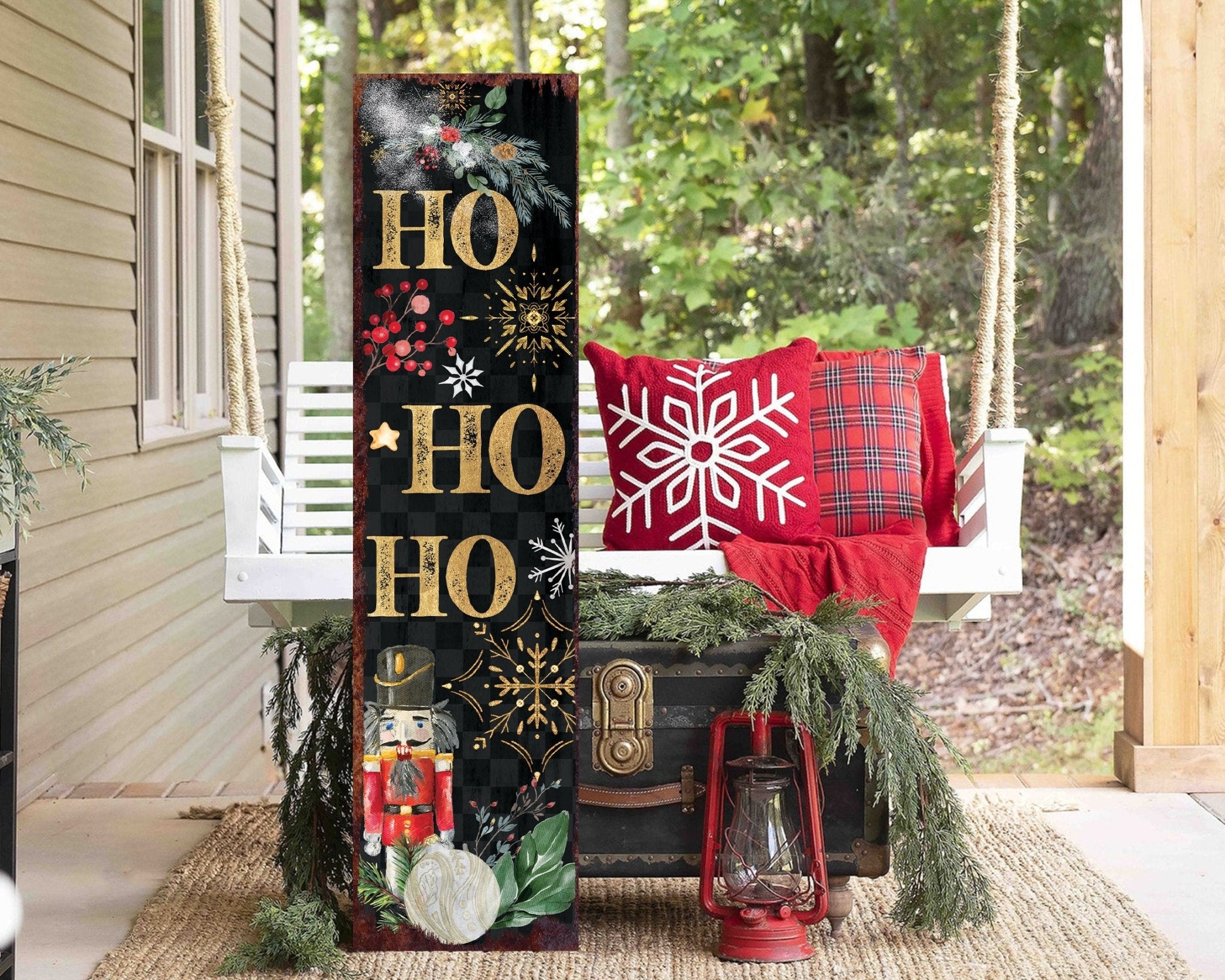 36in Ho Ho Ho Christmas Porch Sign - Front Porch Christmas Welcome Sign - Tuesday Morning - Wall Signs