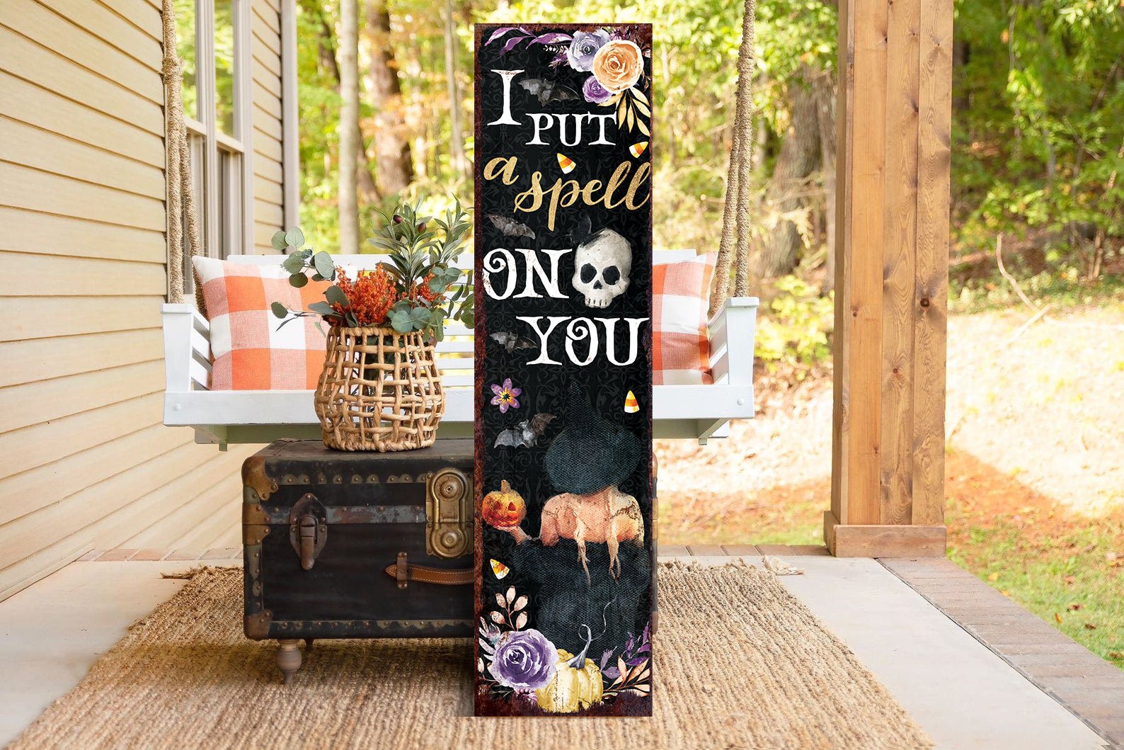 36in I Put a Spell on You Halloween Porch Sign - Front Porch Halloween Welcome Sign, Rustic Modern Farmhouse Entryway Board - Tuesday Morning - Wall Signs