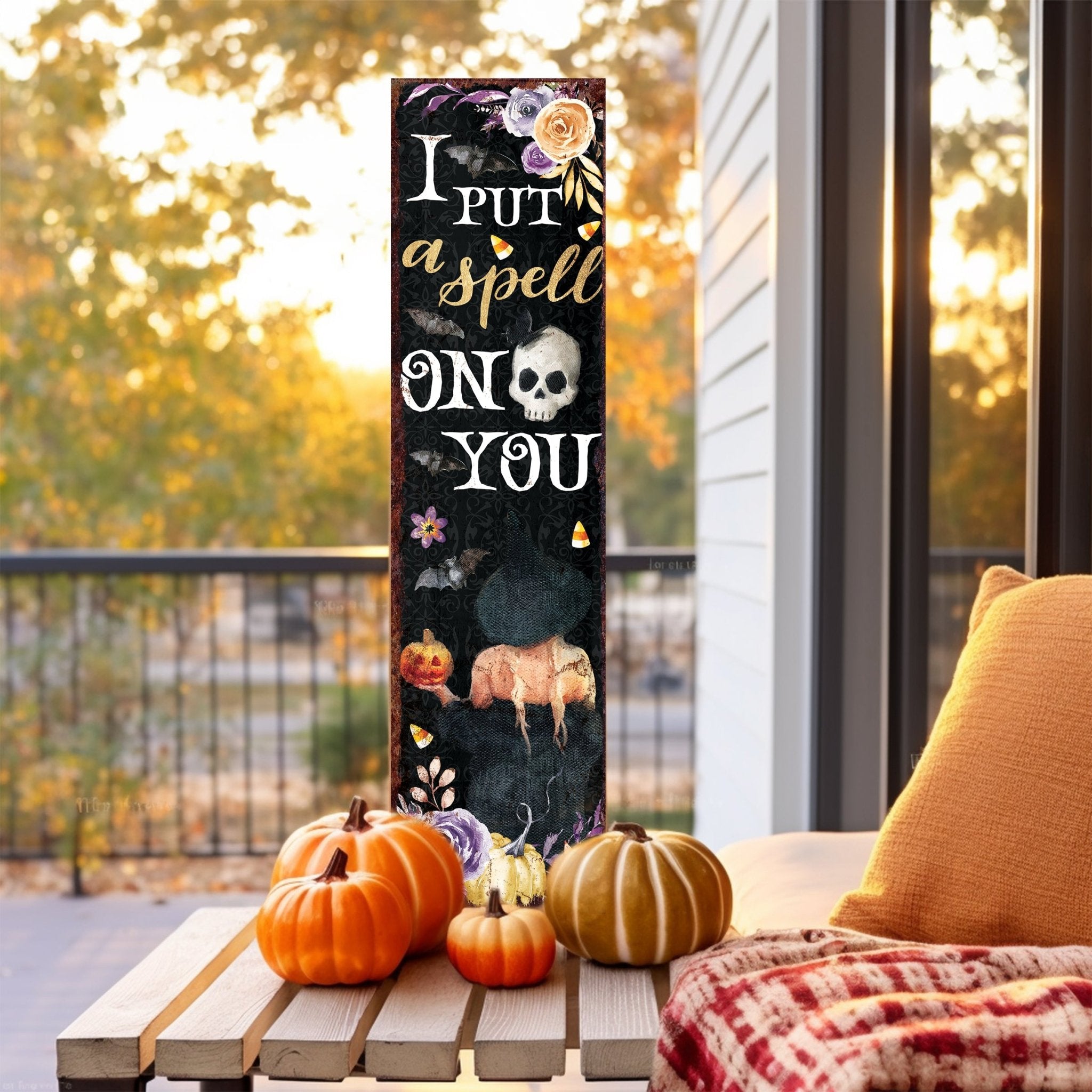 36in I Put a Spell on You Halloween Porch Sign - Front Porch Halloween Welcome Sign, Rustic Modern Farmhouse Entryway Board - Tuesday Morning - Wall Signs