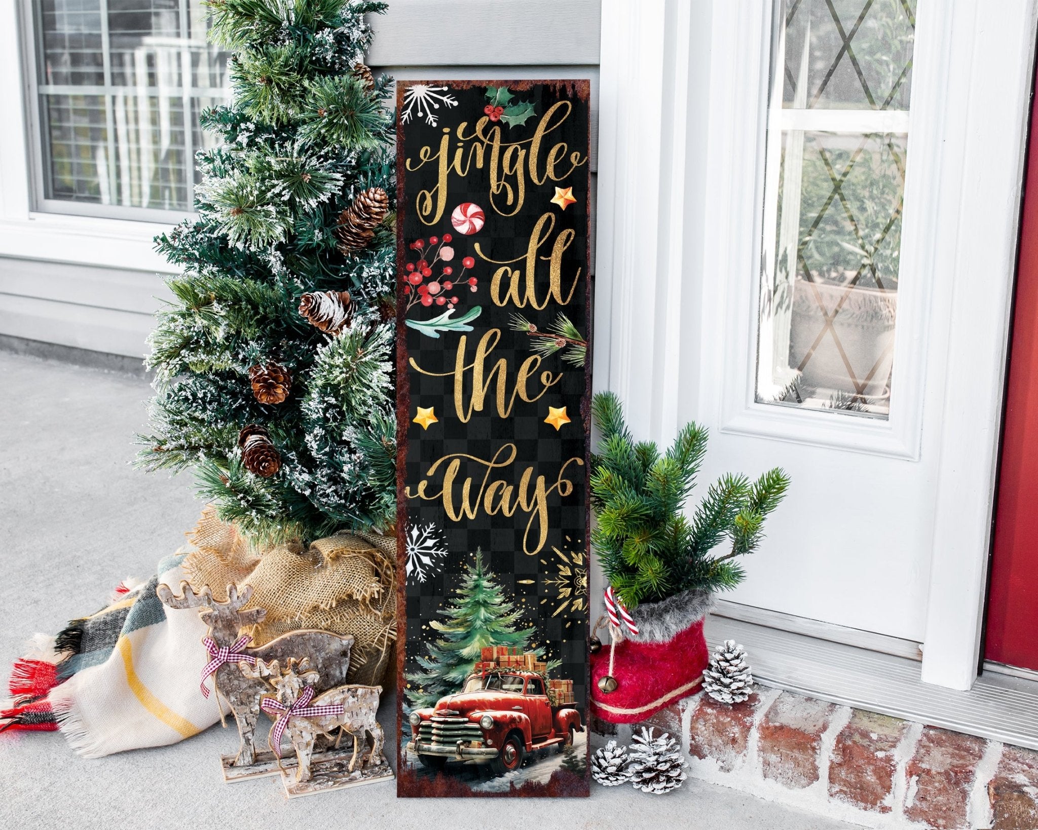 36in Jingle All the Way Christmas Porch Sign - Front Porch Christmas Welcome Sign - Tuesday Morning - Wall Signs