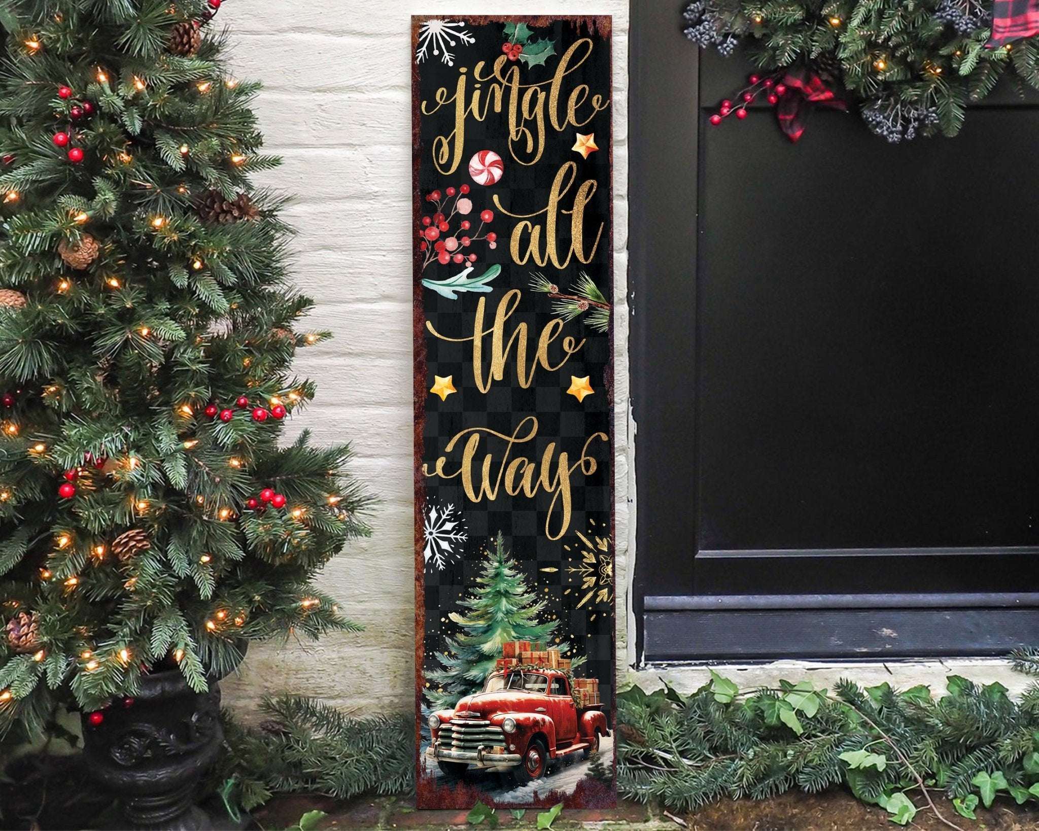 36in Jingle All the Way Christmas Porch Sign - Front Porch Christmas Welcome Sign - Tuesday Morning - Wall Signs