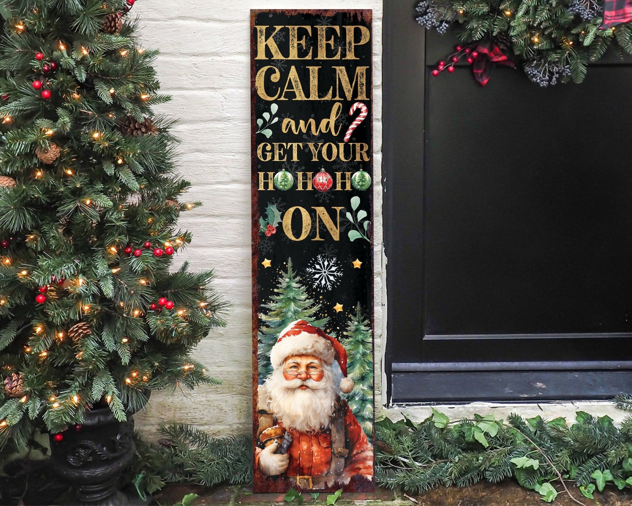 36in Keep Calm And Get Your Ho Ho Ho Christmas Porch Sign - Front Porch Christmas Welcome Sign, Rustic Modern Farmhouse Entryway Board - Tuesday Morning - Wall Signs