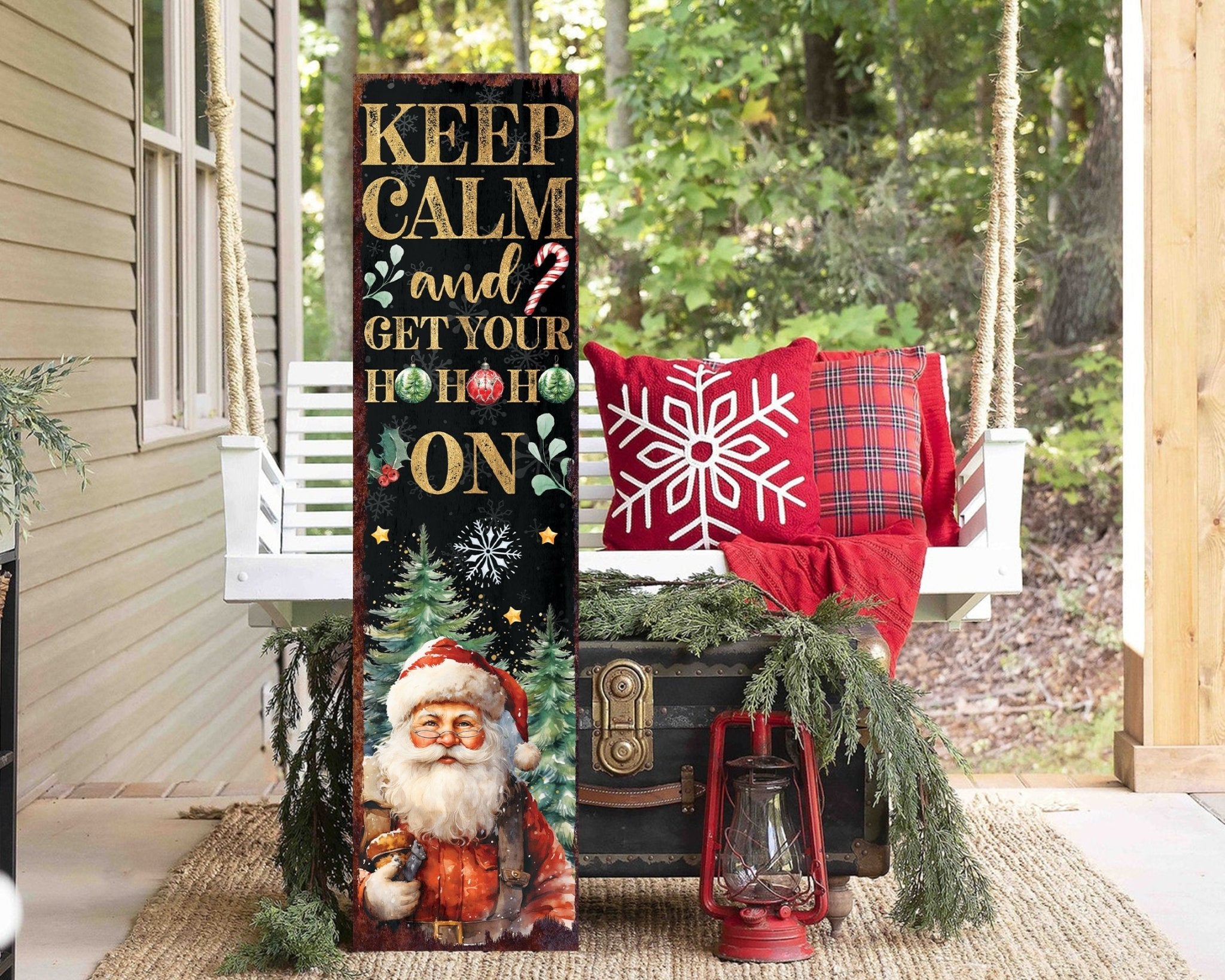 36in Keep Calm And Get Your Ho Ho Ho Christmas Porch Sign - Front Porch Christmas Welcome Sign, Rustic Modern Farmhouse Entryway Board - Tuesday Morning - Wall Signs