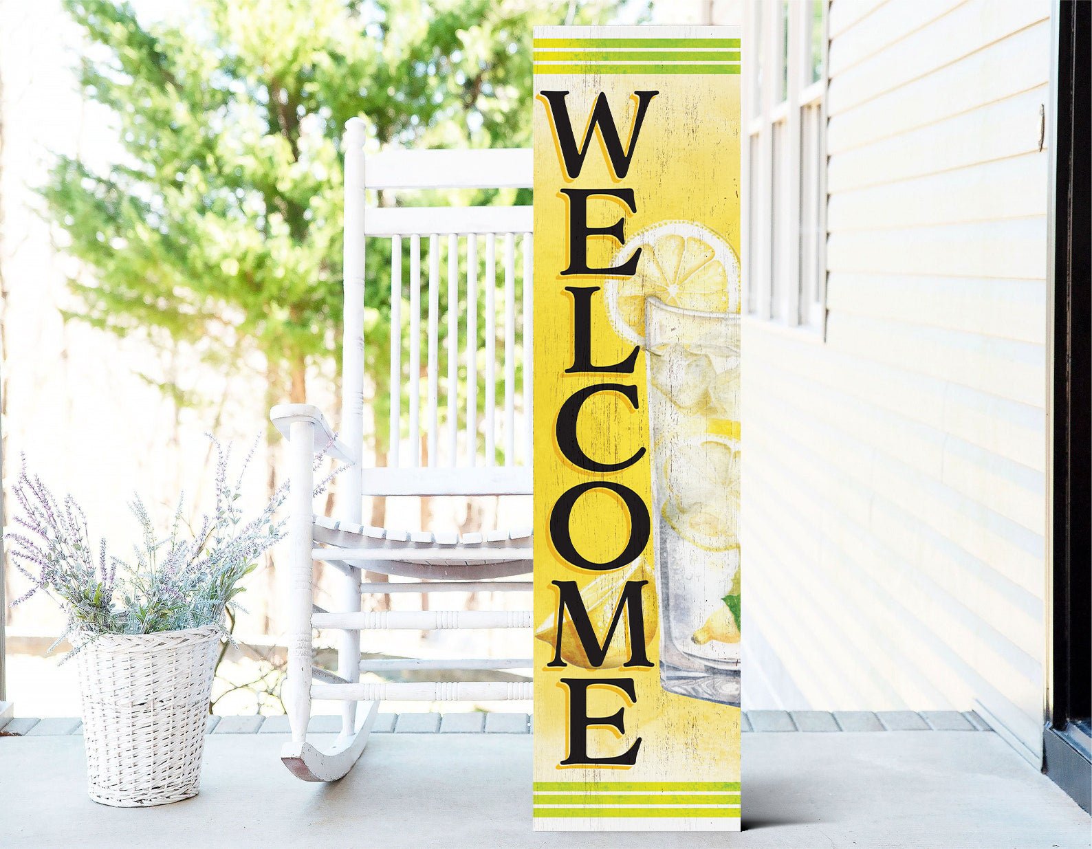 36in Lemonade Welcome Wooden Porch Sign, Refreshing Summer Front Door Decor, Rustic Farmhouse Entryway Wall Display, Outdoor Home Accent - Tuesday Morning - Wall Signs