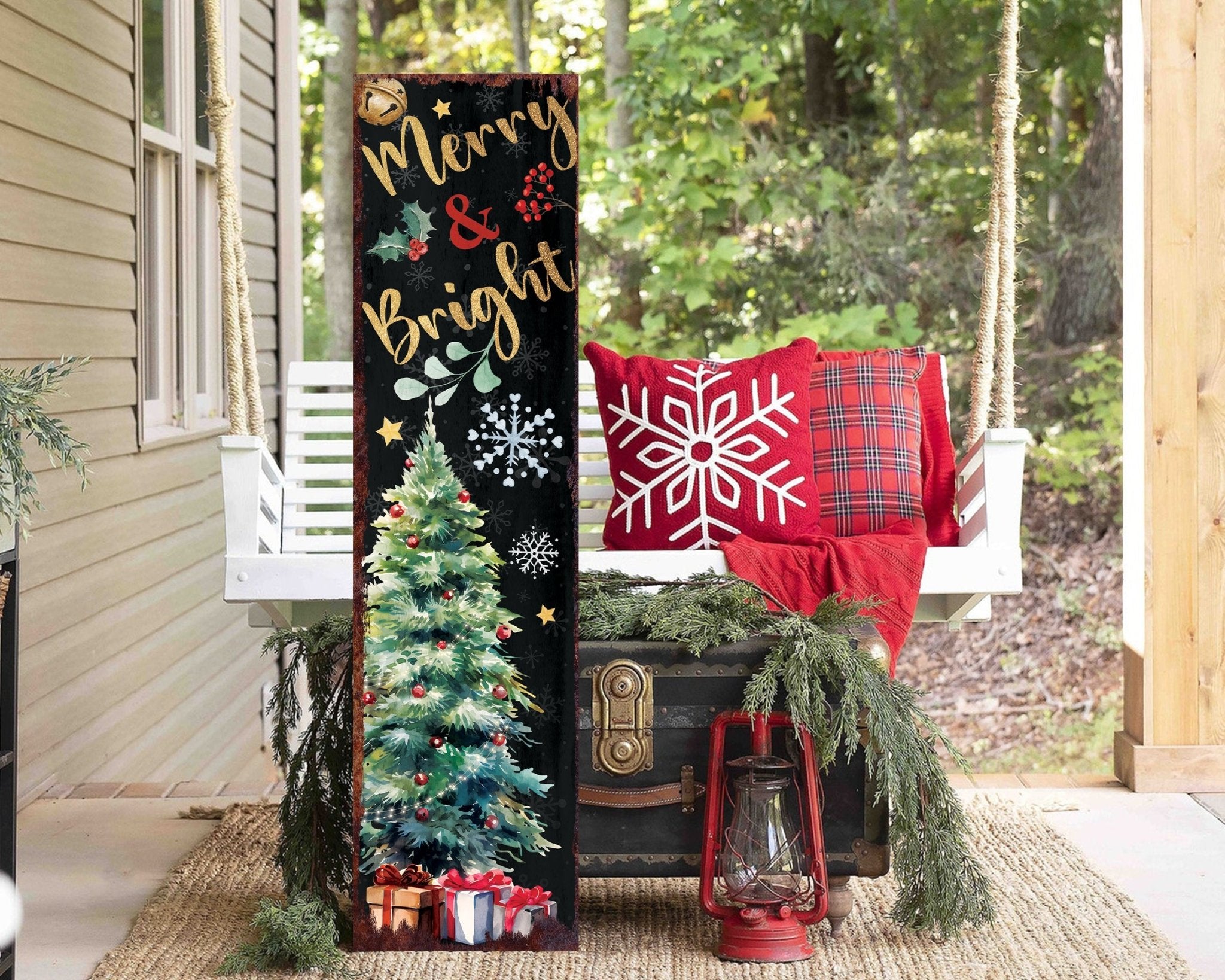 36in Merry & Bright Christmas Porch Sign - Front Porch Christmas Welcome Sign - Tuesday Morning - Wall Signs