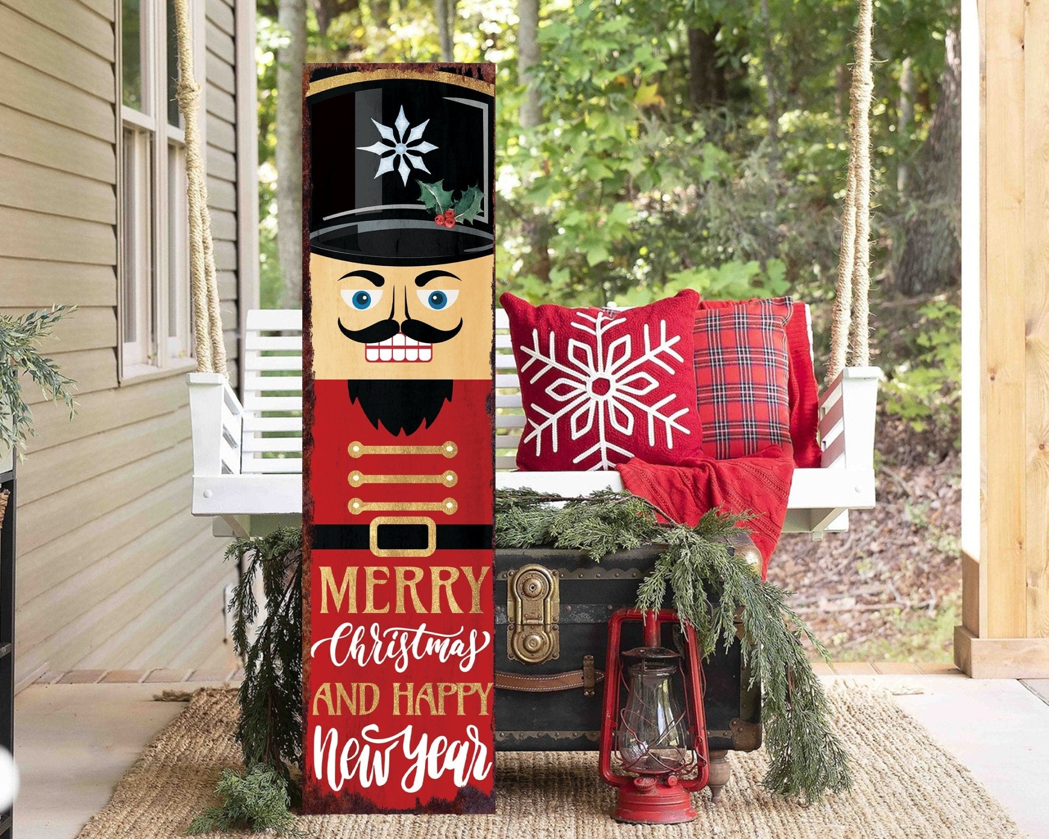 36in Nutcracker Christmas Porch Sign - Front Porch Christmas Welcome Sign, Rustic Modern Farmhouse Entryway Board - Tuesday Morning - Wall Signs