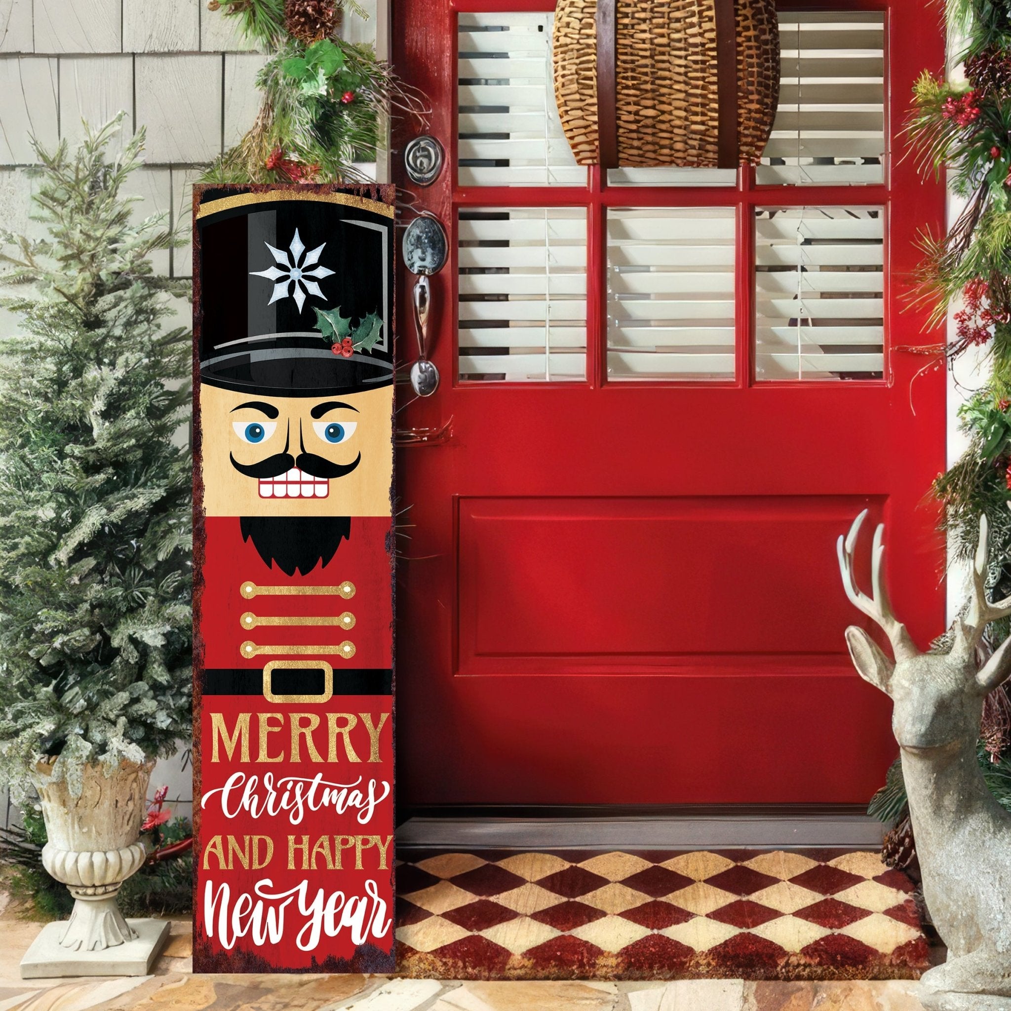 36in Nutcracker Christmas Porch Sign - Front Porch Christmas Welcome Sign, Rustic Modern Farmhouse Entryway Board - Tuesday Morning - Wall Signs