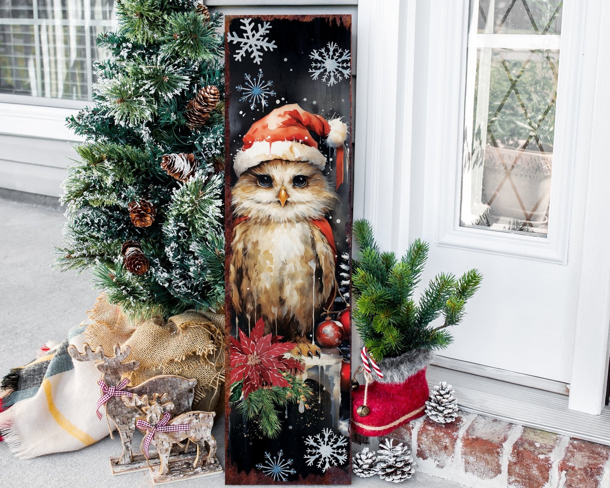 36in Owl Christmas Porch Sign - Front Porch Welcome Sign - Tuesday Morning - Wall Signs