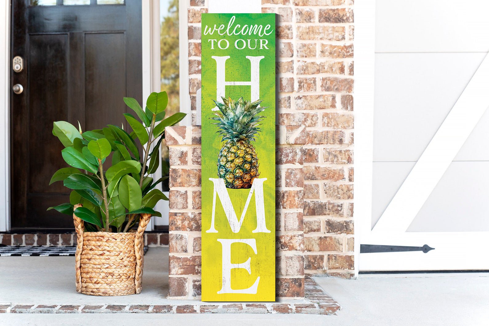 36in Pineapple Welcome to Our Home Wooden Summer Porch Sign, Tropical Front Door Wall Decor, Rustic Farmhouse Outdoor Entryway Display - Tuesday Morning - Wall Signs