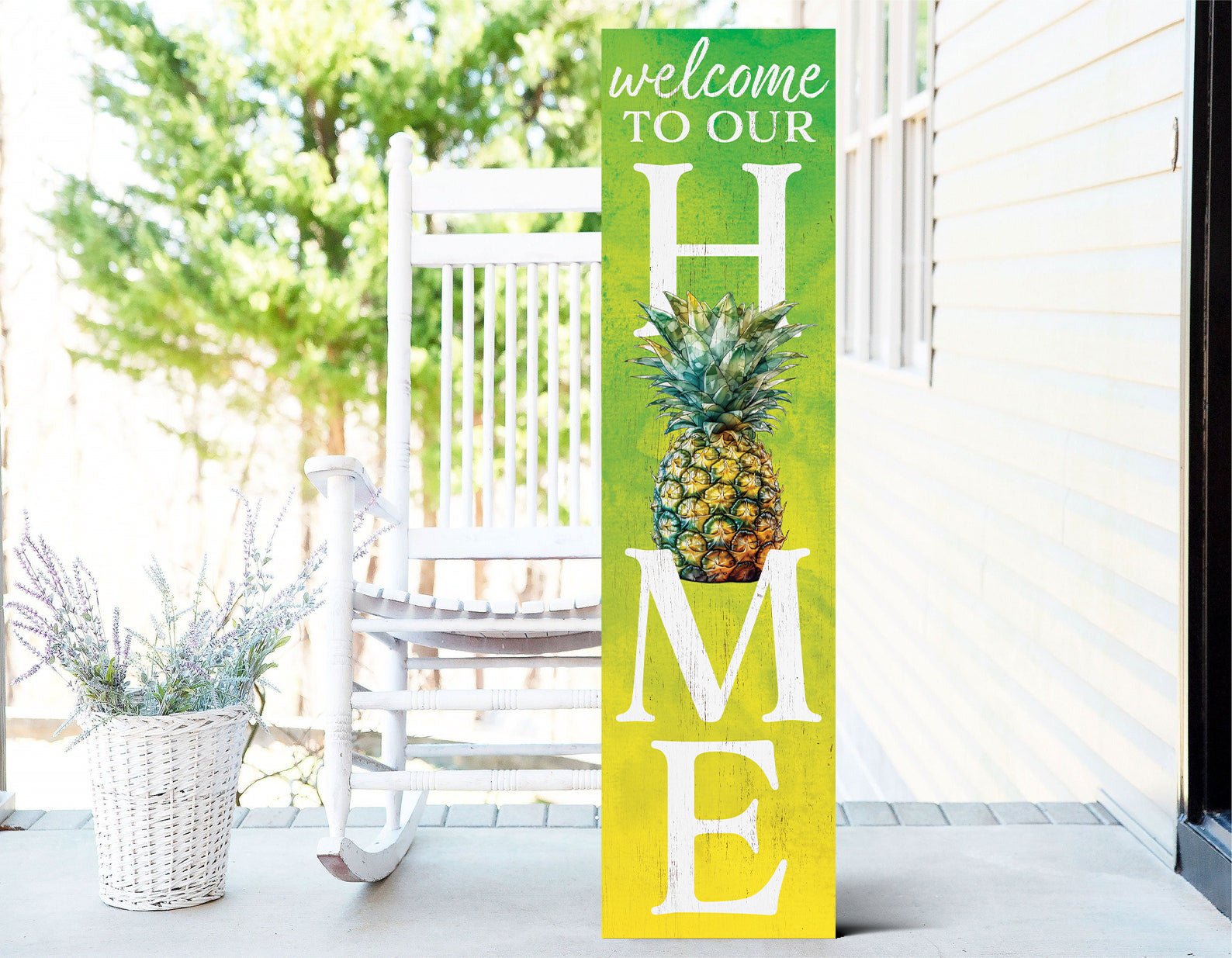 36in Pineapple Welcome to Our Home Wooden Summer Porch Sign, Tropical Front Door Wall Decor, Rustic Farmhouse Outdoor Entryway Display - Tuesday Morning - Wall Signs