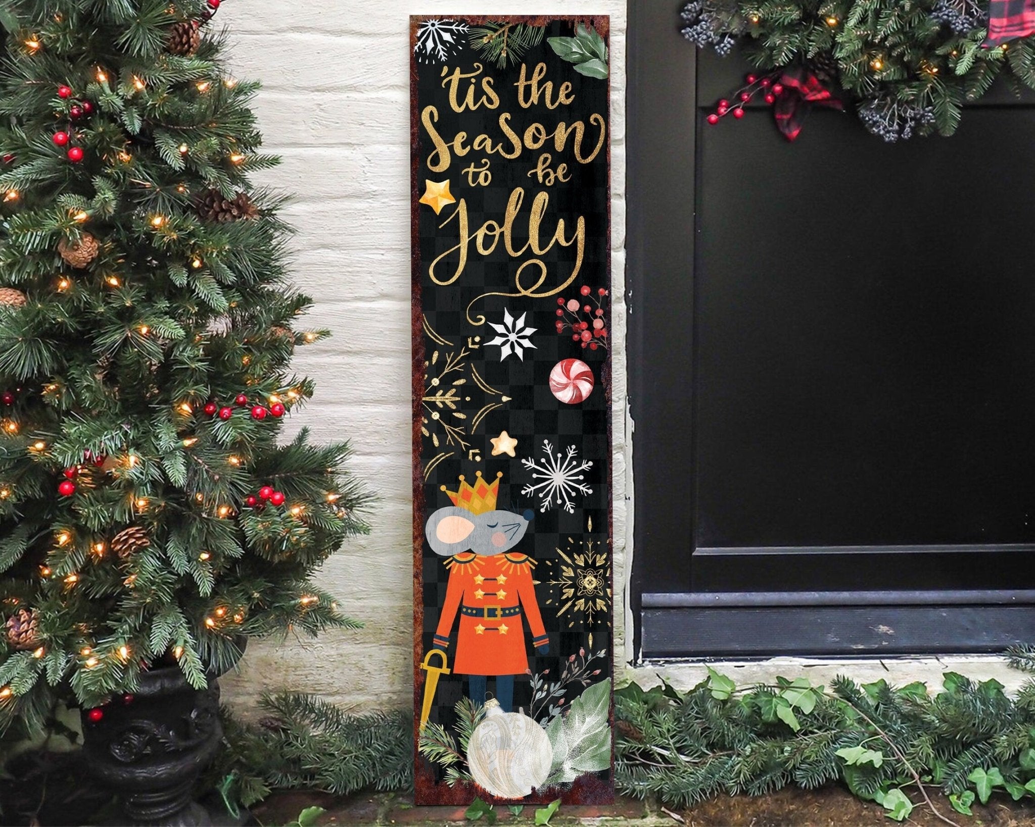 36in 'Tis the Season to be Jolly Christmas Porch Sign - Front Porch Christmas Welcome Sign, Rustic Modern Farmhouse Entryway Board - Tuesday Morning - Front Porch Decor