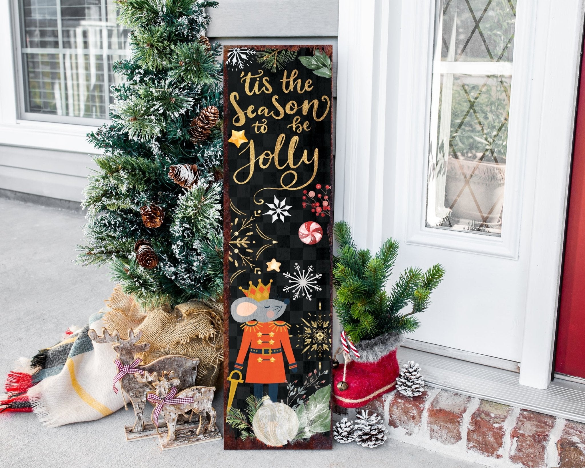 36in 'Tis the Season to be Jolly Christmas Porch Sign - Front Porch Christmas Welcome Sign, Rustic Modern Farmhouse Entryway Board - Tuesday Morning - Front Porch Decor