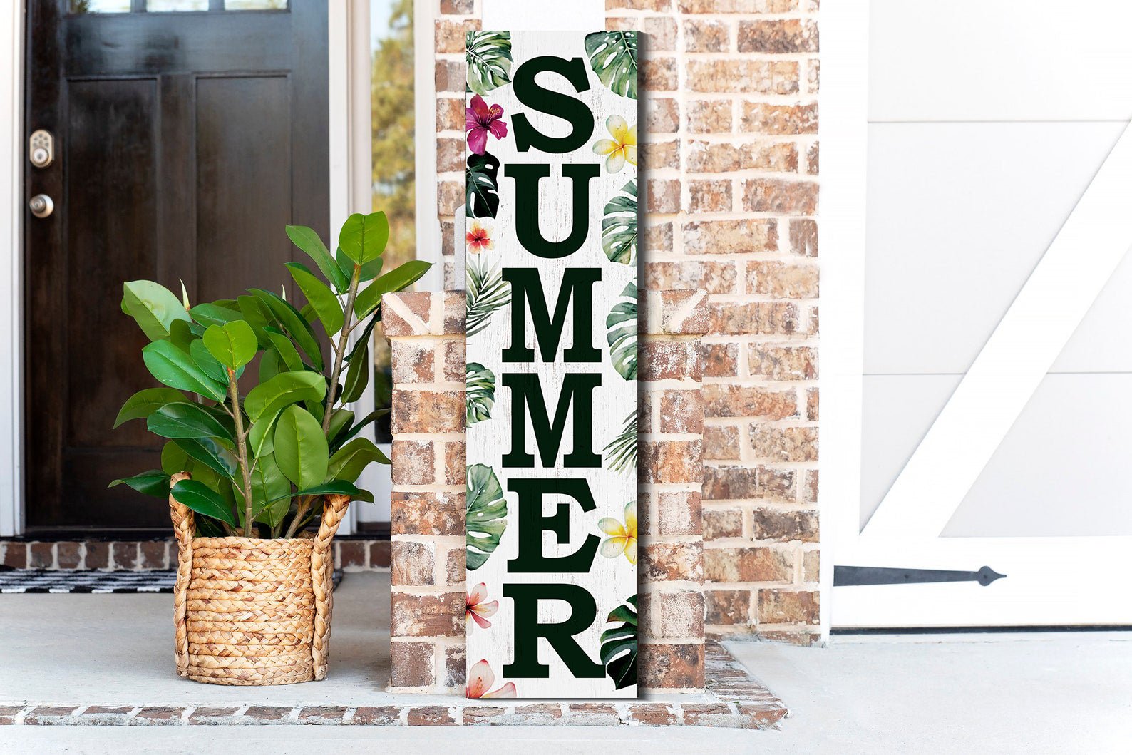 36in Tropical Summer Porch Sign with Palm Leaf Pattern for Front Door, Wooden 36 - inch Beach - Themed Entryway Decor - Tuesday Morning - Wall Signs