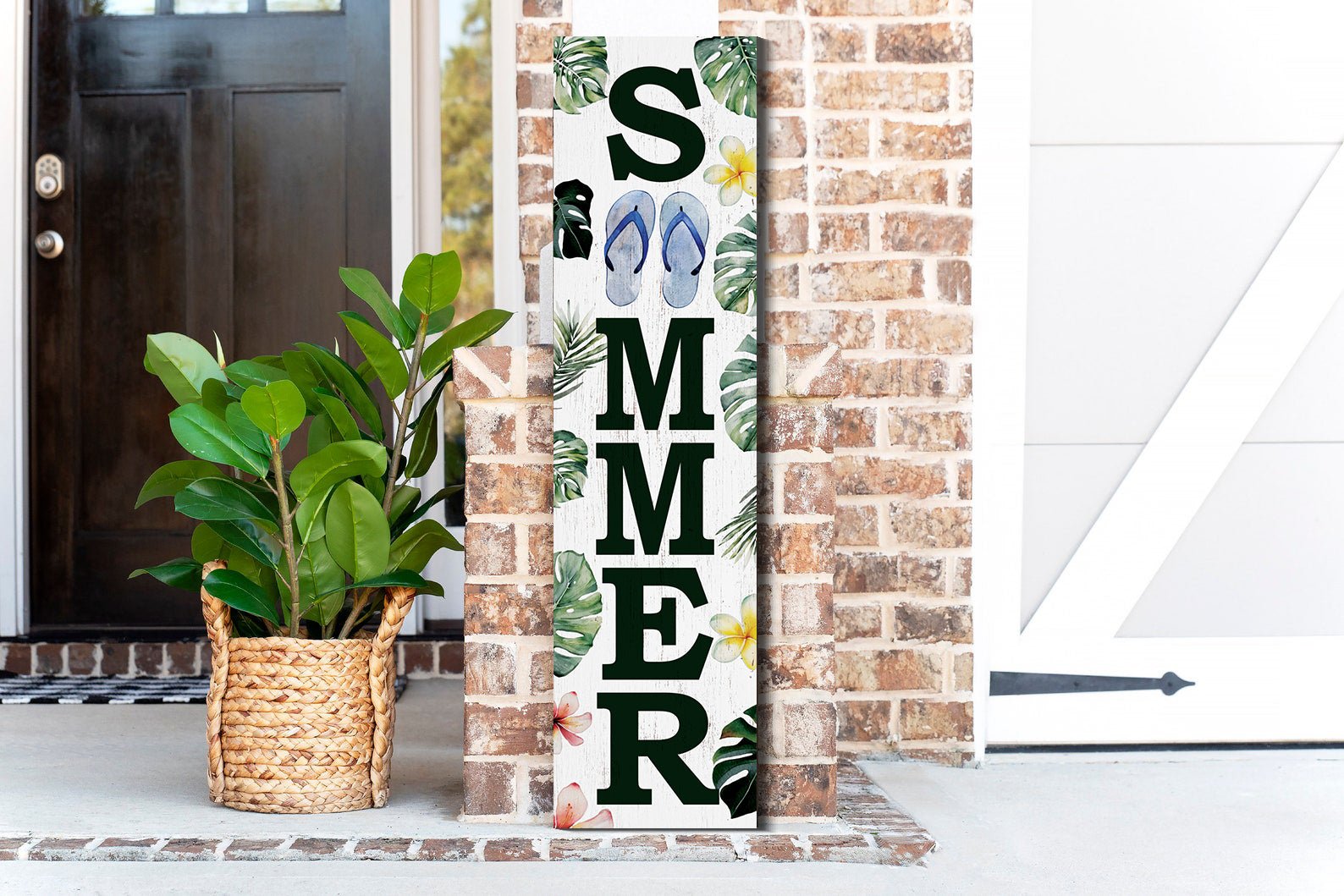 36in Tropical Summer Porch Sign with Palm Leaf & Slippers Pattern for Front Door, Wooden 36 - inch Beach - Themed Entryway Decor - Tuesday Morning - Wall Signs