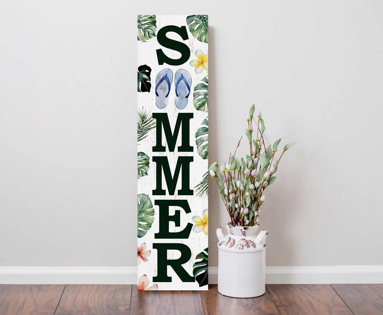 36in Tropical Summer Porch Sign with Palm Leaf & Slippers Pattern for Front Door, Wooden 36 - inch Beach - Themed Entryway Decor - Tuesday Morning - Wall Signs