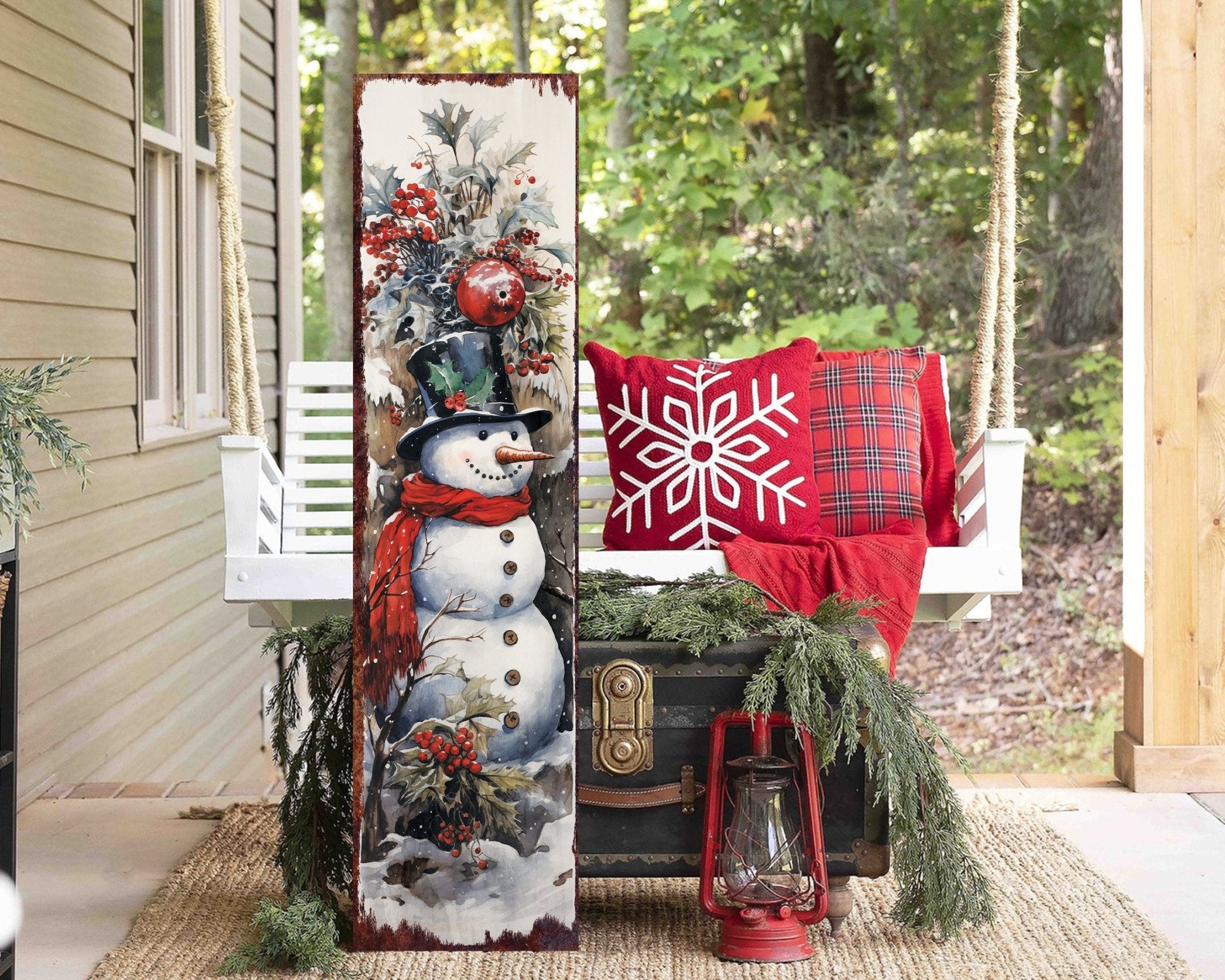 36in Vintage Christmas Snowman Porch Sign - Front Porch Christmas Welcome Sign,Vintage Christmas Decor, Modern Farmhouse Entryway Board for - Tuesday Morning - Wall Signs