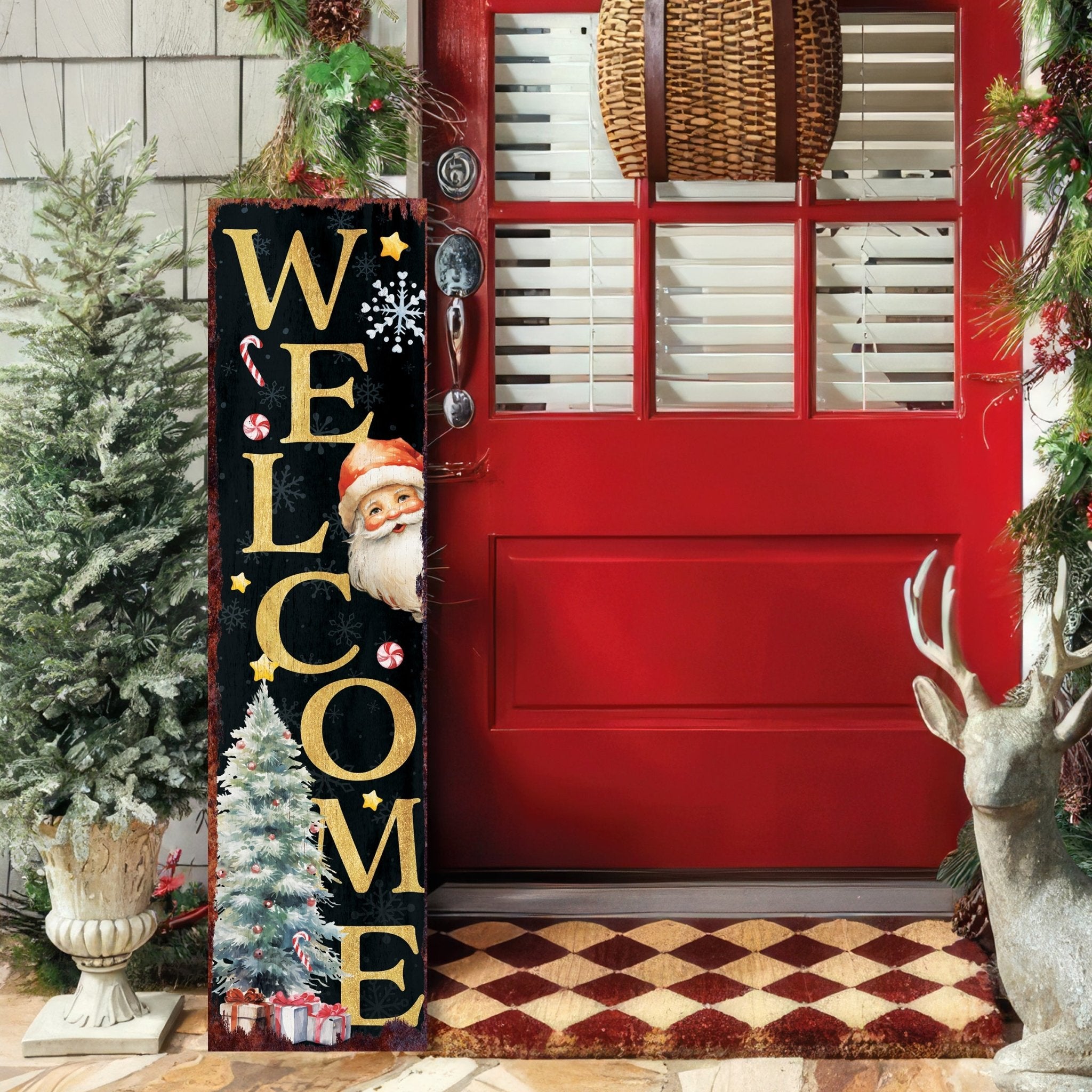 36in Welcome Christmas Porch Sign - Front Porch Santa Christmas Welcome Sign - Tuesday Morning - Wall Signs