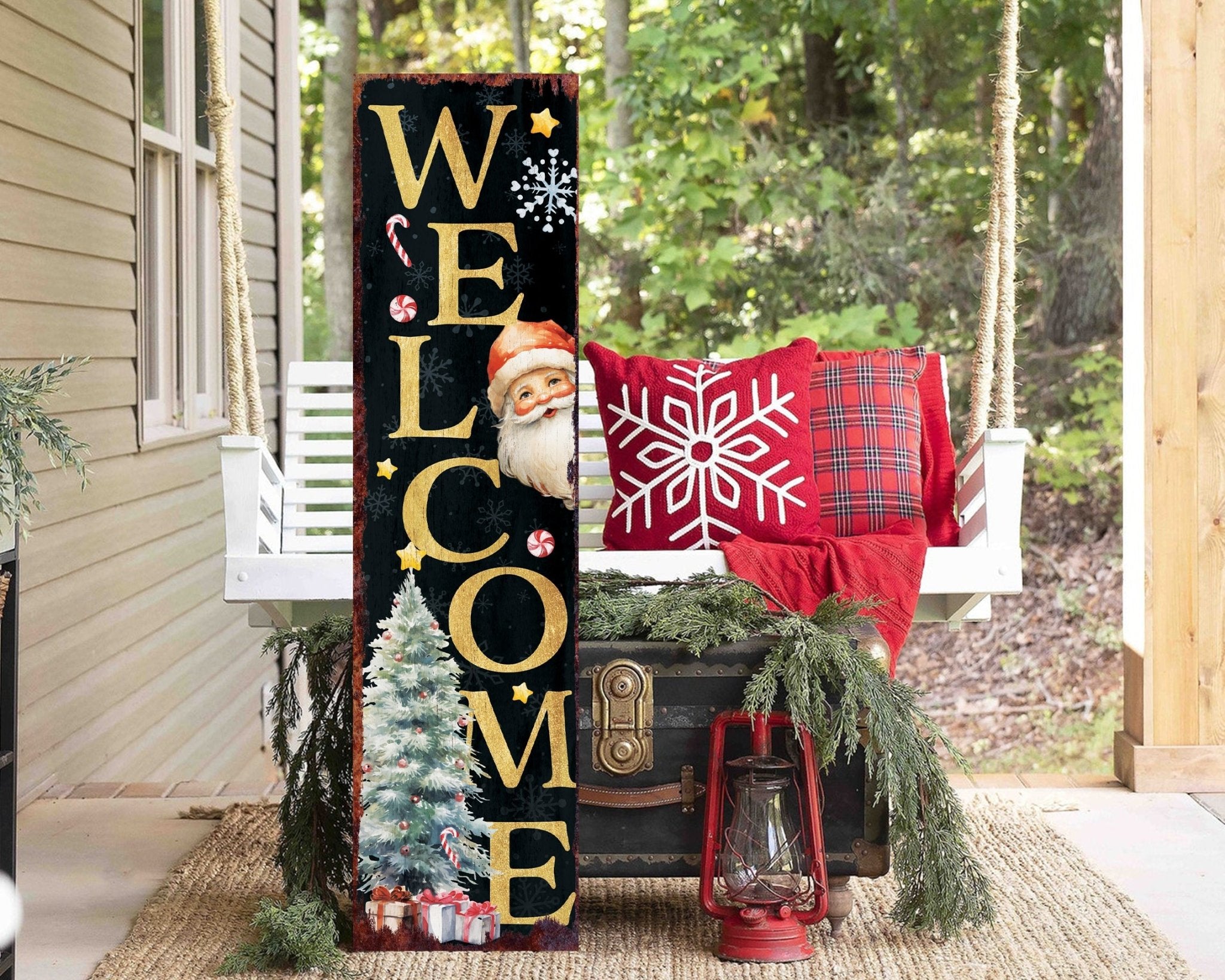 36in Welcome Christmas Porch Sign - Front Porch Santa Christmas Welcome Sign - Tuesday Morning - Wall Signs