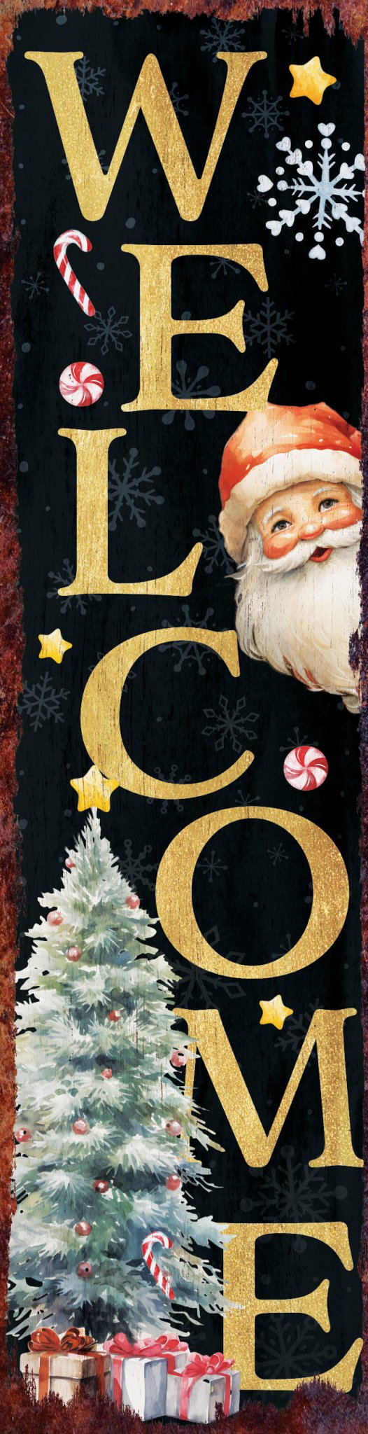 36in Welcome Christmas Porch Sign - Front Porch Santa Christmas Welcome Sign - Tuesday Morning - Wall Signs