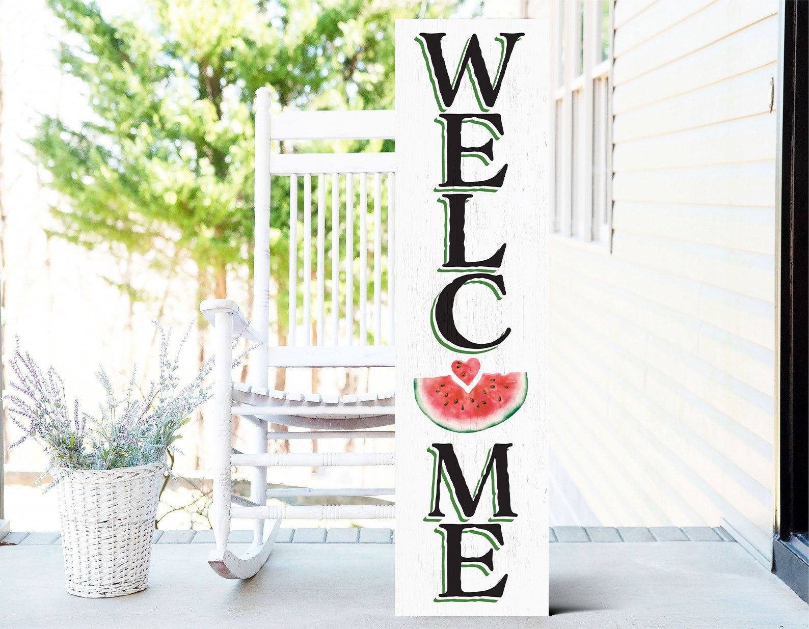 36in Welcome Sign with Watermelon Pattern - Front Door Porch Standing Decor - Charming Summer Design for Home Entryway, Great Gift Idea - Tuesday Morning - Wall Signs