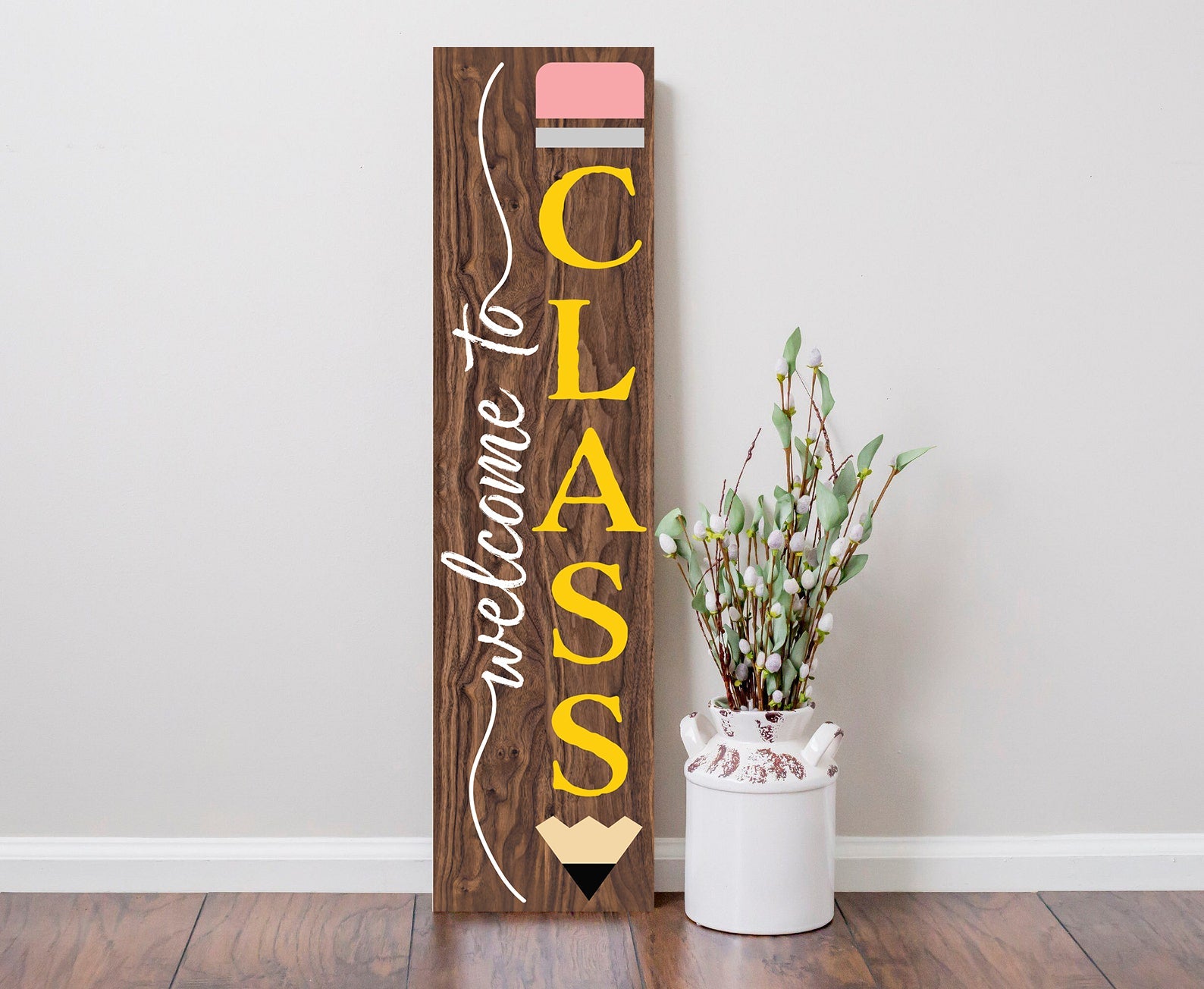 36in Welcome to Class Sign, Perfect Teacher Appreciation Gift, Porch Decor, Classroom Wall Display, Durable Wooden Construction - Tuesday Morning - Wall Signs