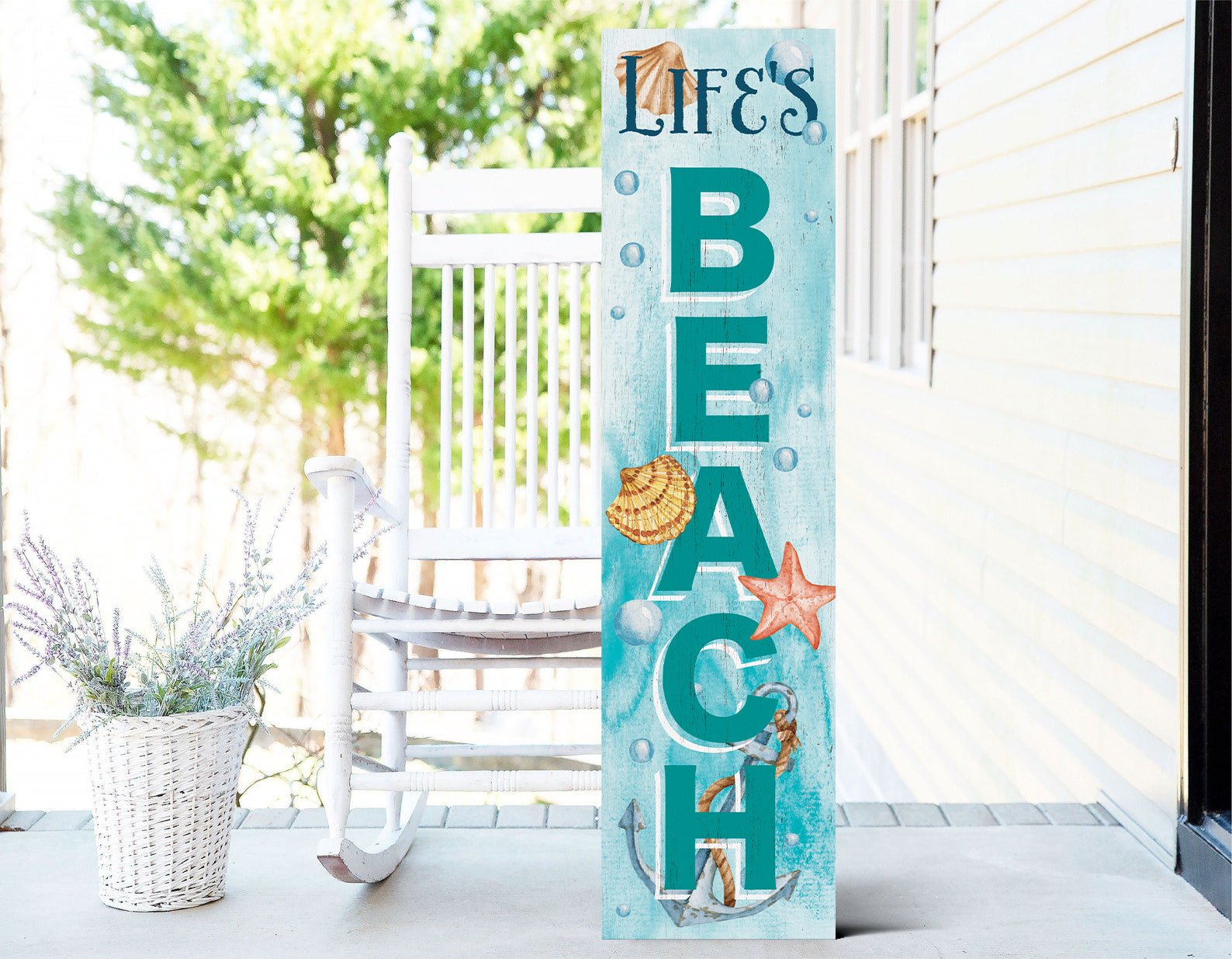 36in Wooden Life's a Beach Summer Welcome Porch Sign, Nautical Theme Front Door Decor, Coastal Wall Art, Rustic Beach House Outdoor Display - Tuesday Morning - Wall Signs