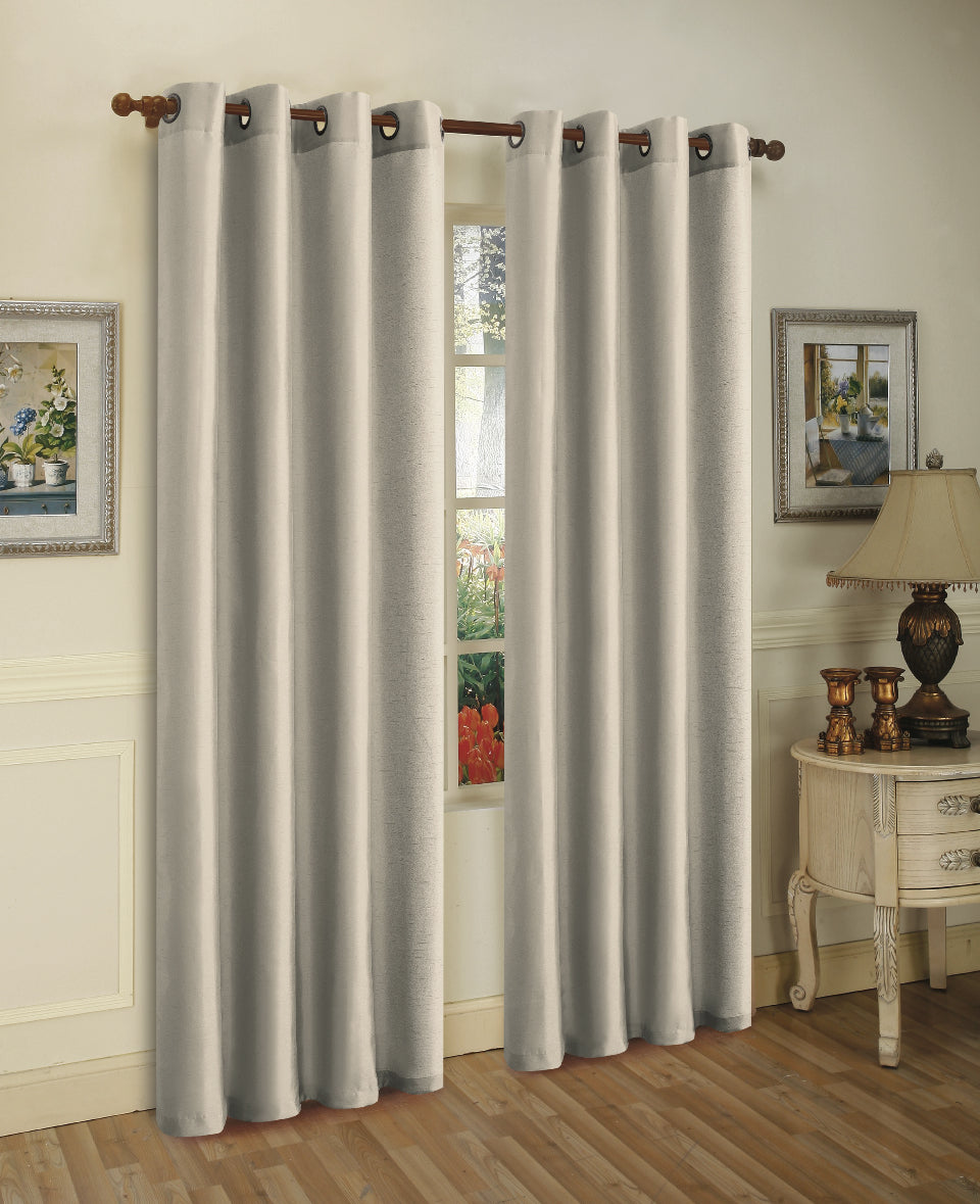 Solid Grommet Faux Silk Window Curtain Drapes - Set of 2