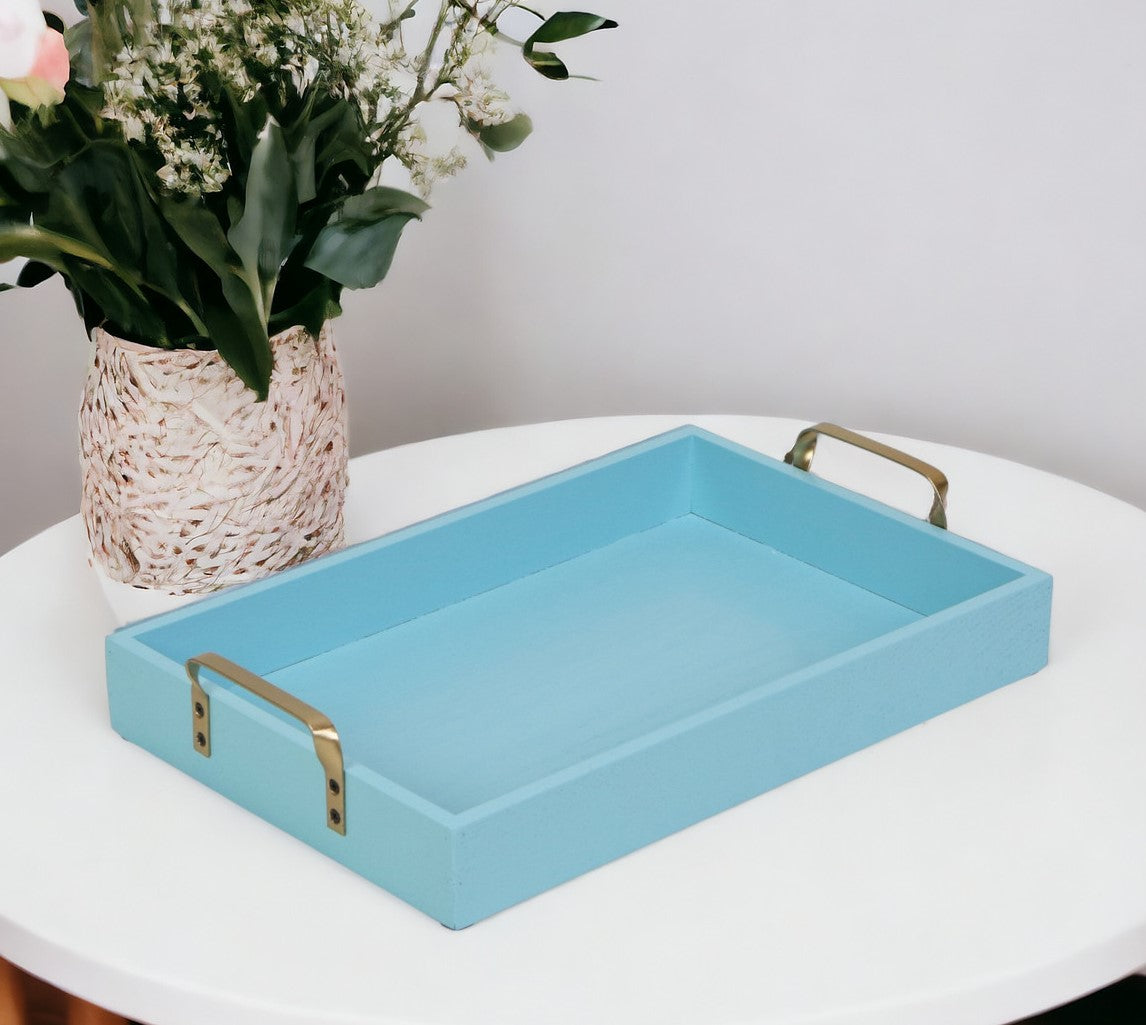 Wooden Tray with Gold Handles