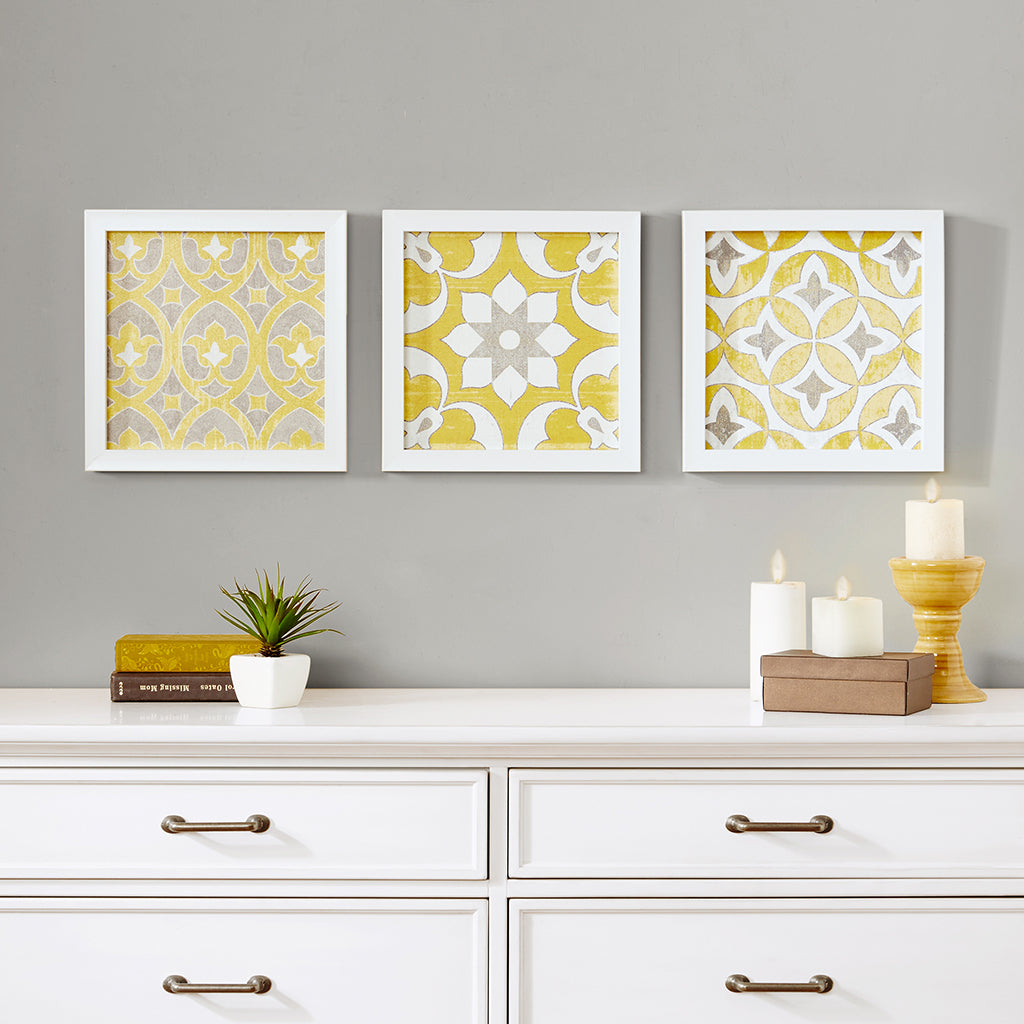 Distressed-Yellow-Medallion-3-piece-Wall-Decor-Set-Wall-Art