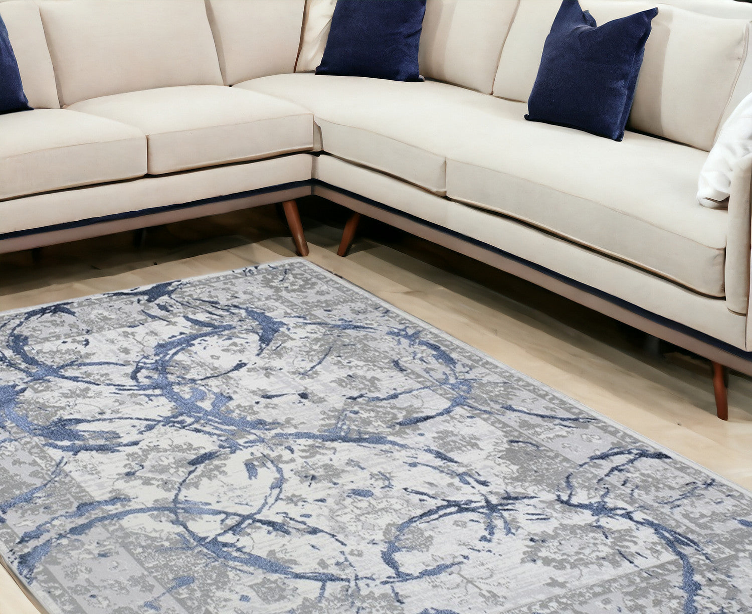 Navy Blue Abstract Area Rug