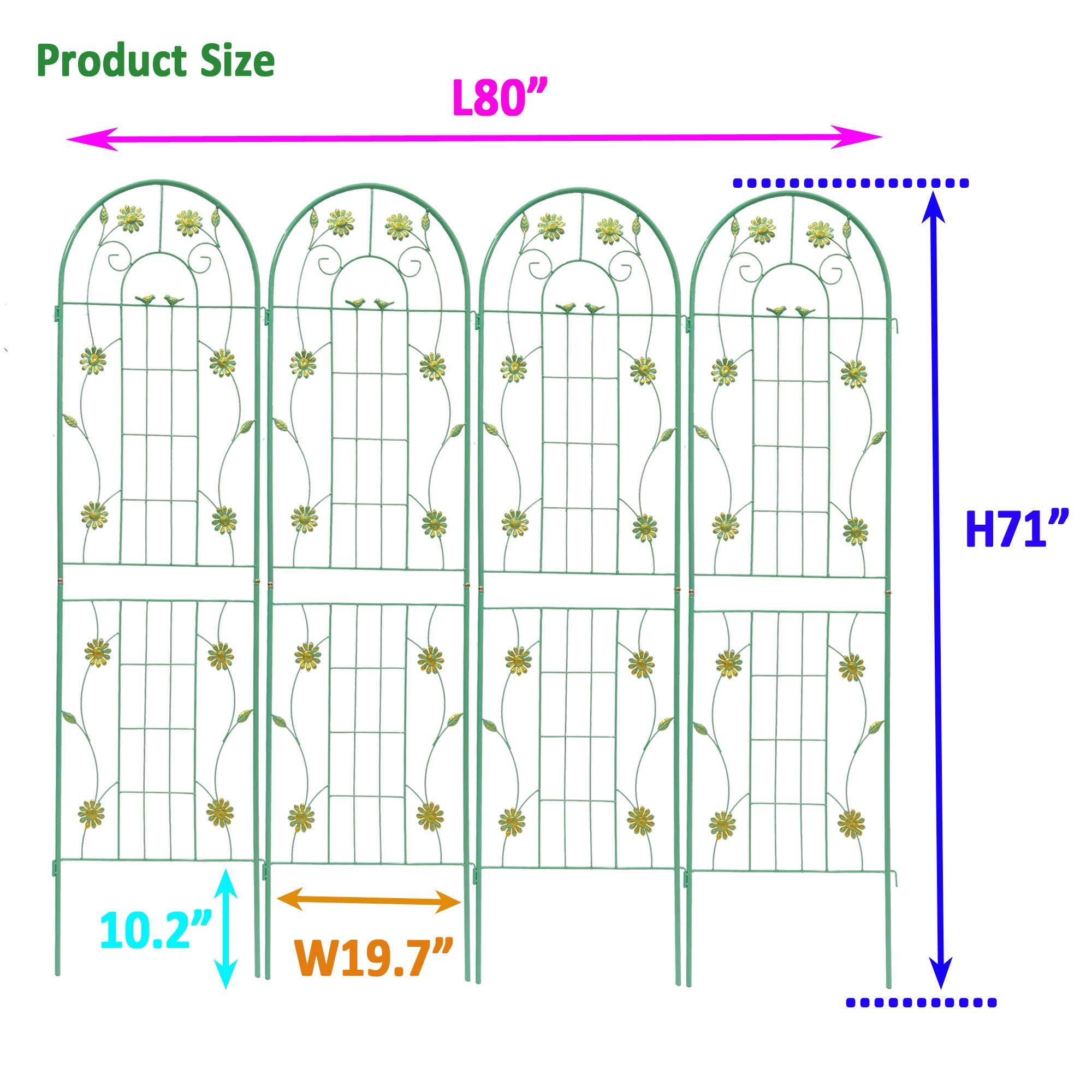 4 Pack Metal Garden Trellis 71 x 19.7 Rustproof Trellis for Climbing Plants Outdoor Flower Support Green - Tuesday Morning - Pots & Planters