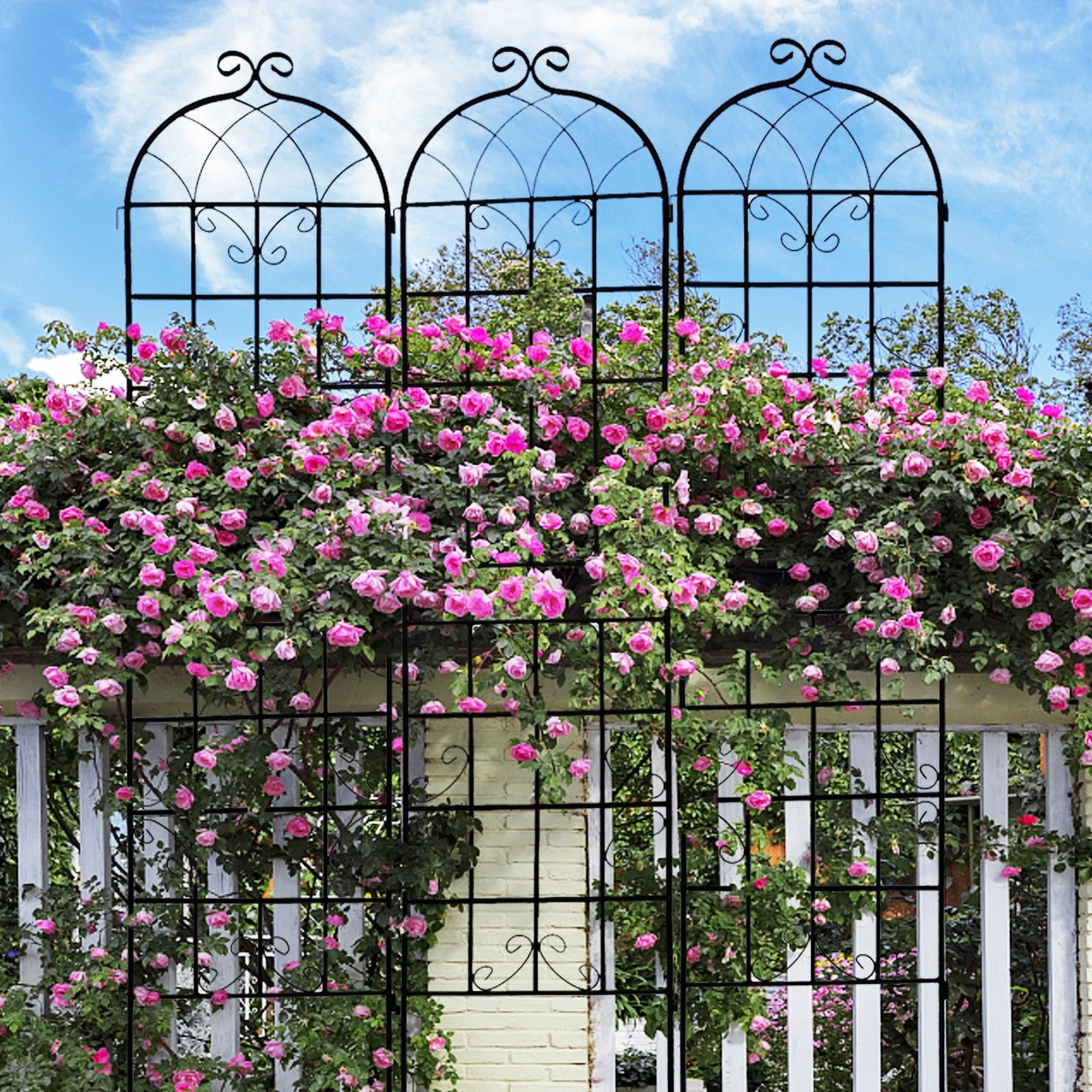 4 Pack Metal Garden Trellis 86.7 x 19.7 Rustproof Trellis for Climbing Plants Outdoor Flower Support Black - Tuesday Morning - Pots & Planters