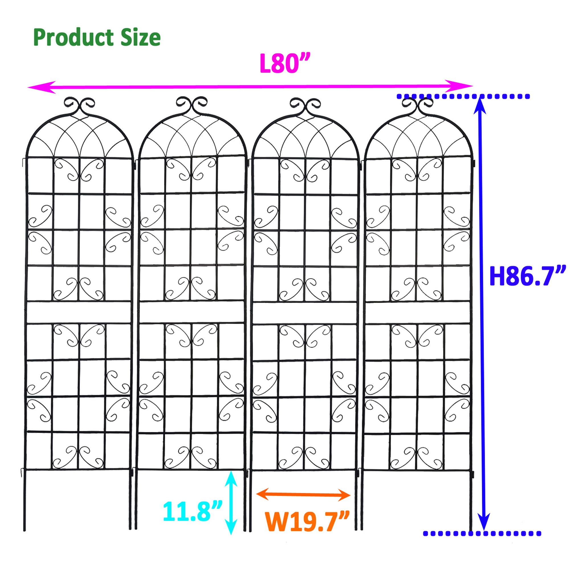 4 Pack Metal Garden Trellis 86.7 x 19.7 Rustproof Trellis for Climbing Plants Outdoor Flower Support Black - Tuesday Morning - Pots & Planters