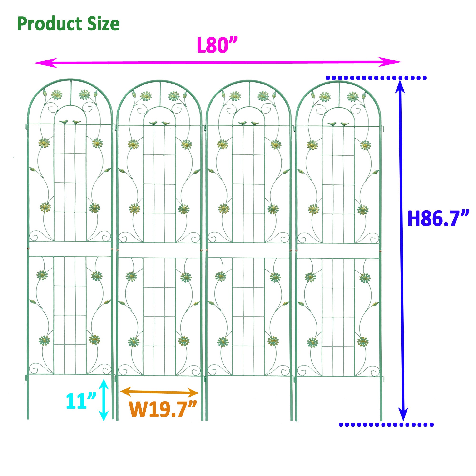 4 Pack Metal Garden Trellis 86.7 x 19.7 Rustproof Trellis for Climbing Plants Outdoor Flower Support Green - Tuesday Morning - Pots & Planters