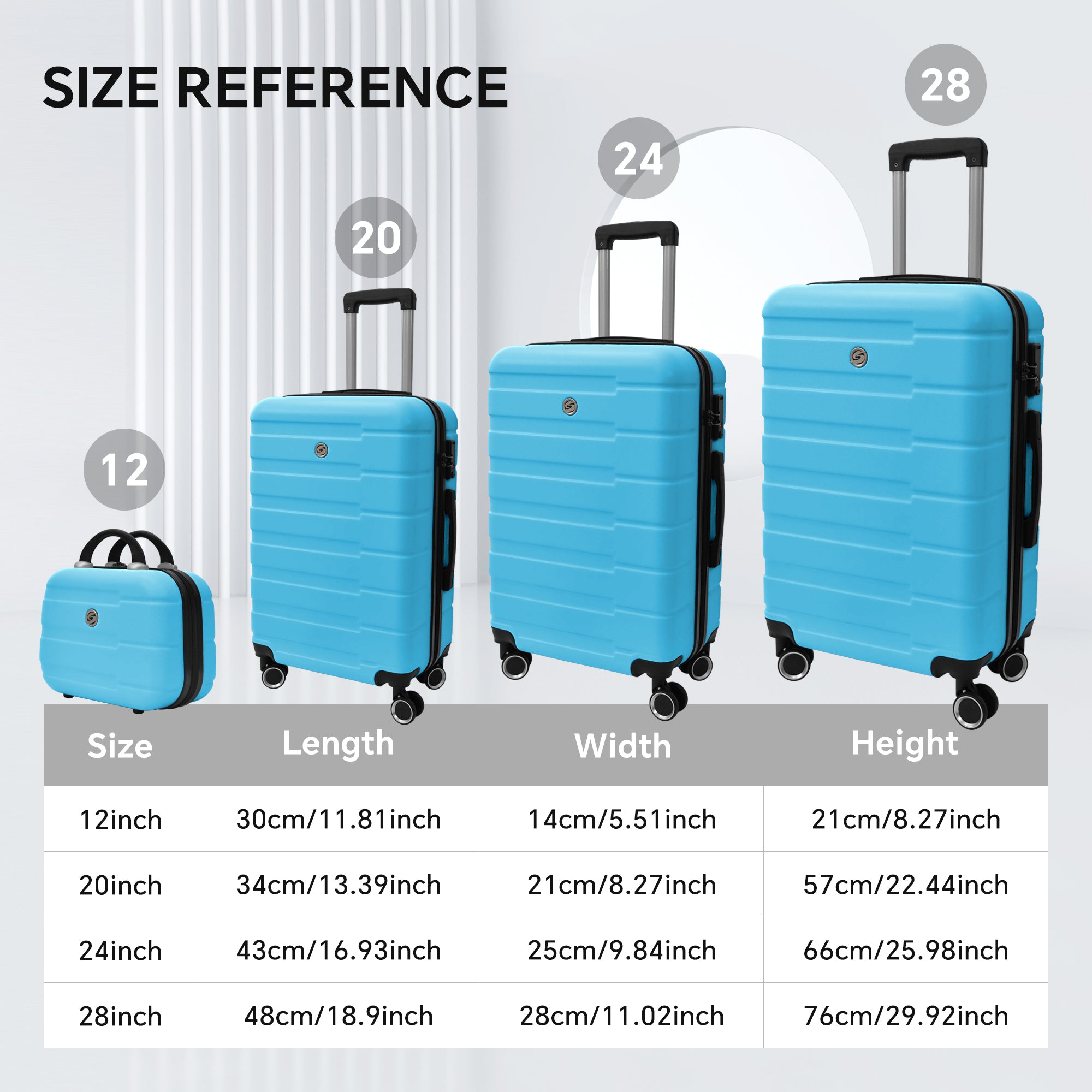 4 Piece Hard Shell Luggage Set,Carry on Suitcase with Spinner Wheels,Family Luggage Set,Aqua Blue(12/20/24/28in) - Tuesday Morning - Luggage Sets