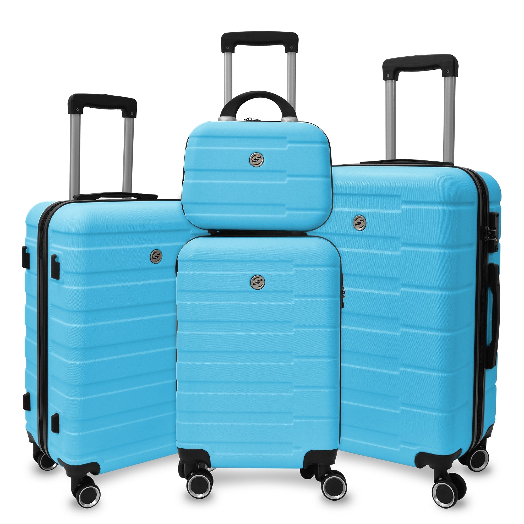 4 Piece Hard Shell Luggage Set,Carry on Suitcase with Spinner Wheels,Family Luggage Set,Aqua Blue(12/20/24/28in) - Tuesday Morning - Luggage Sets