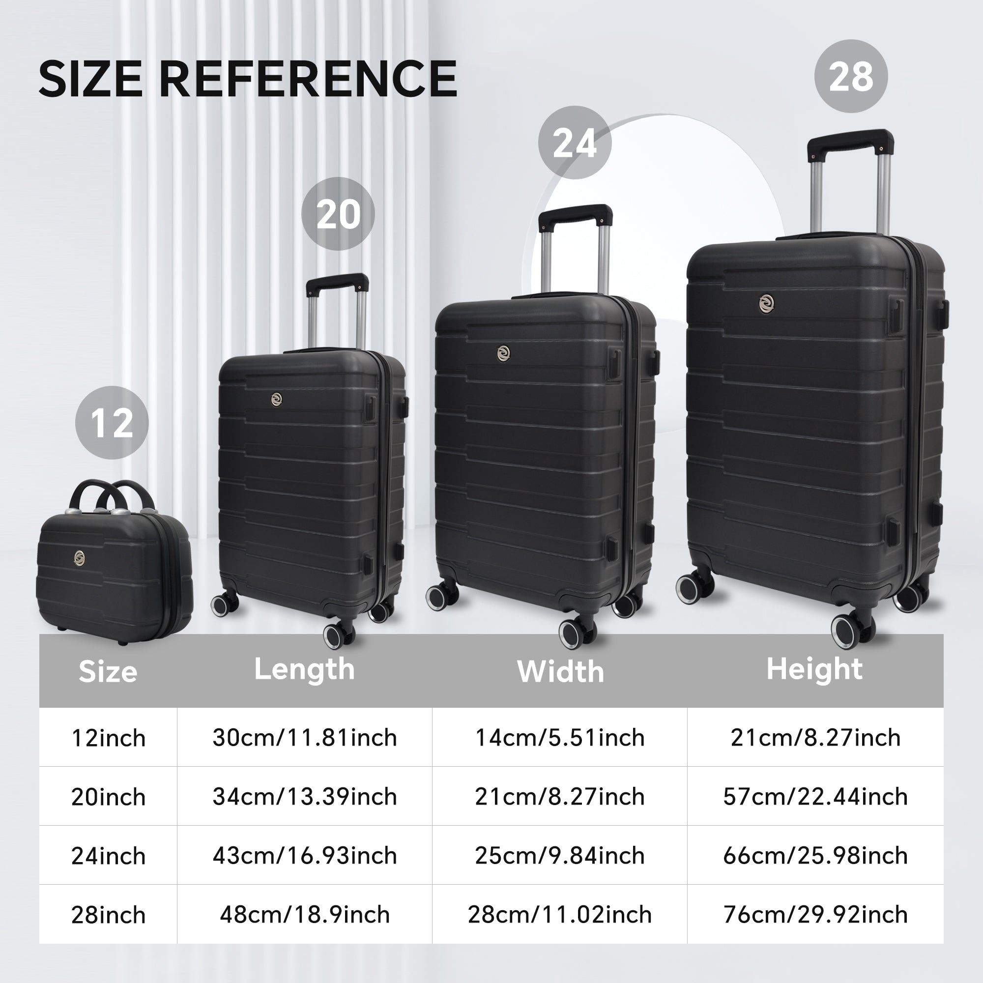 4 Piece Hard Shell Luggage Set,Carry on Suitcase with Spinner Wheels,Family Luggage Set,Black(12/20/24/28in) - Tuesday Morning - Luggage Sets