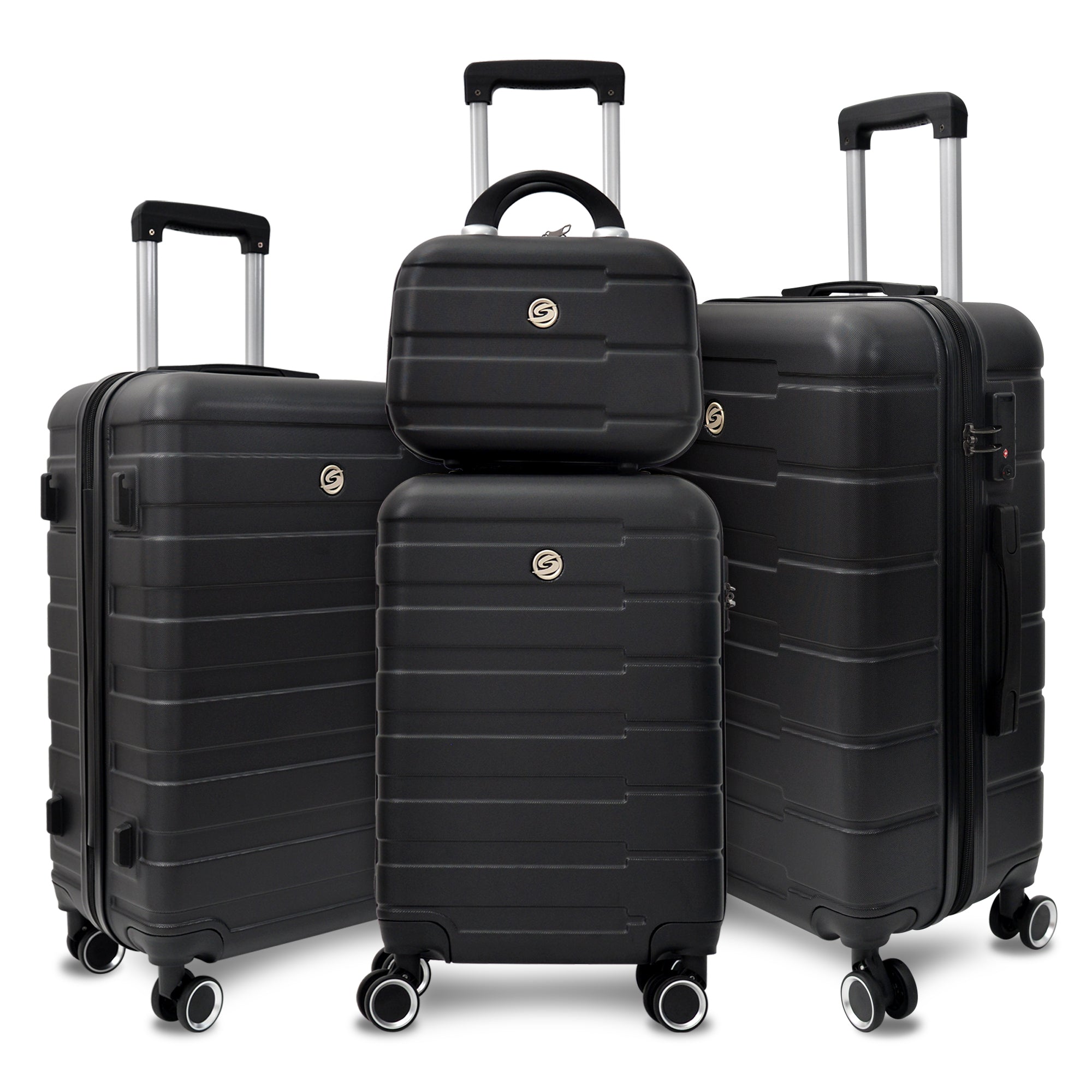 4 Piece Hard Shell Luggage Set,Carry on Suitcase with Spinner Wheels,Family Luggage Set,Black(12/20/24/28in) - Tuesday Morning - Luggage Sets