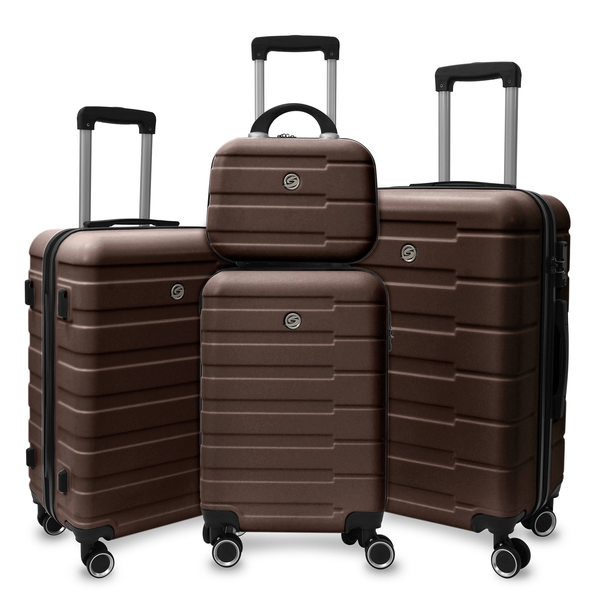 4 Piece Hard Shell Luggage Set,Carry on Suitcase with Spinner Wheels,Family Luggage Set,Brown(12/20/24/28in) - Tuesday Morning - Luggage Sets